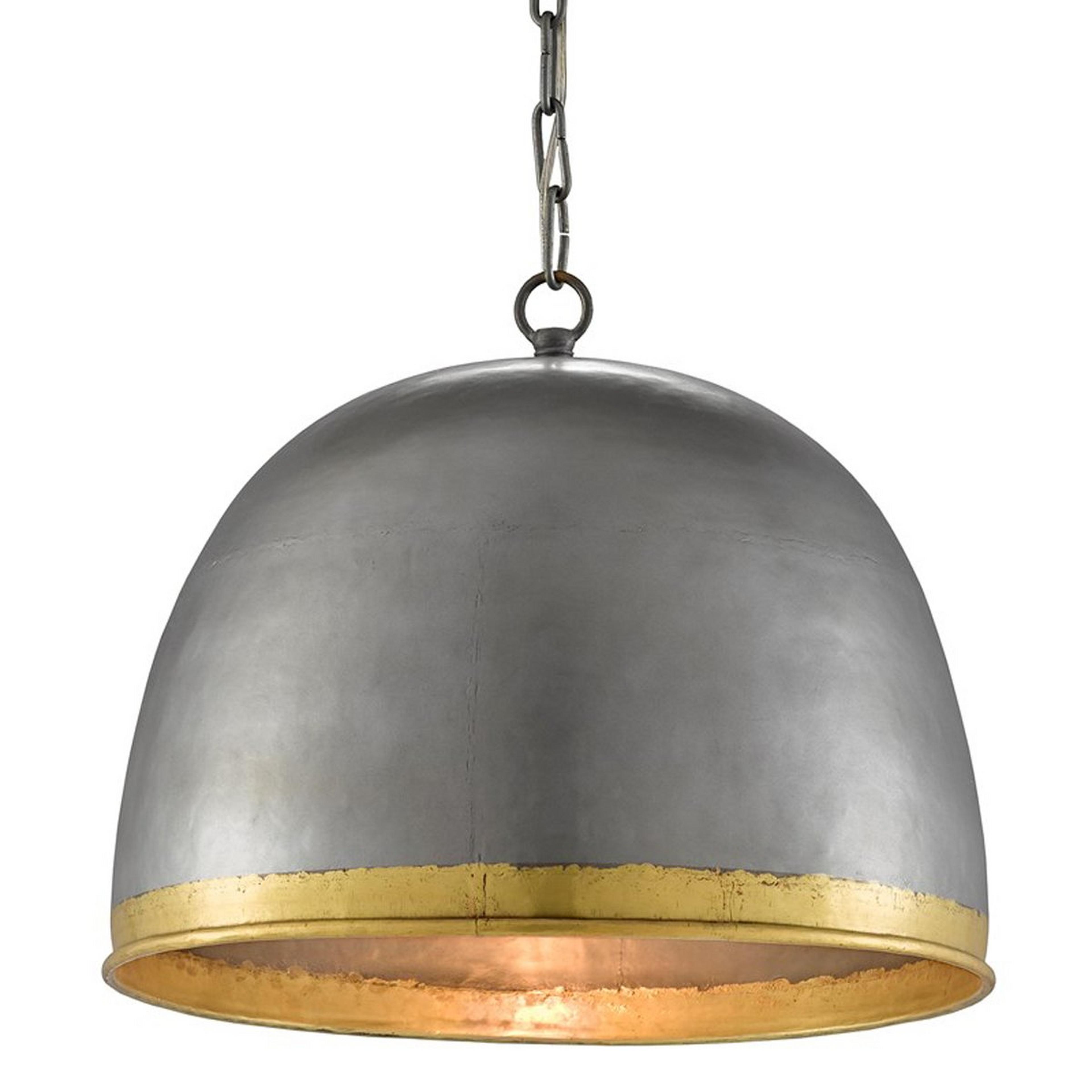 A Dipped Dome Pendant with Pewter / Polished Brass color