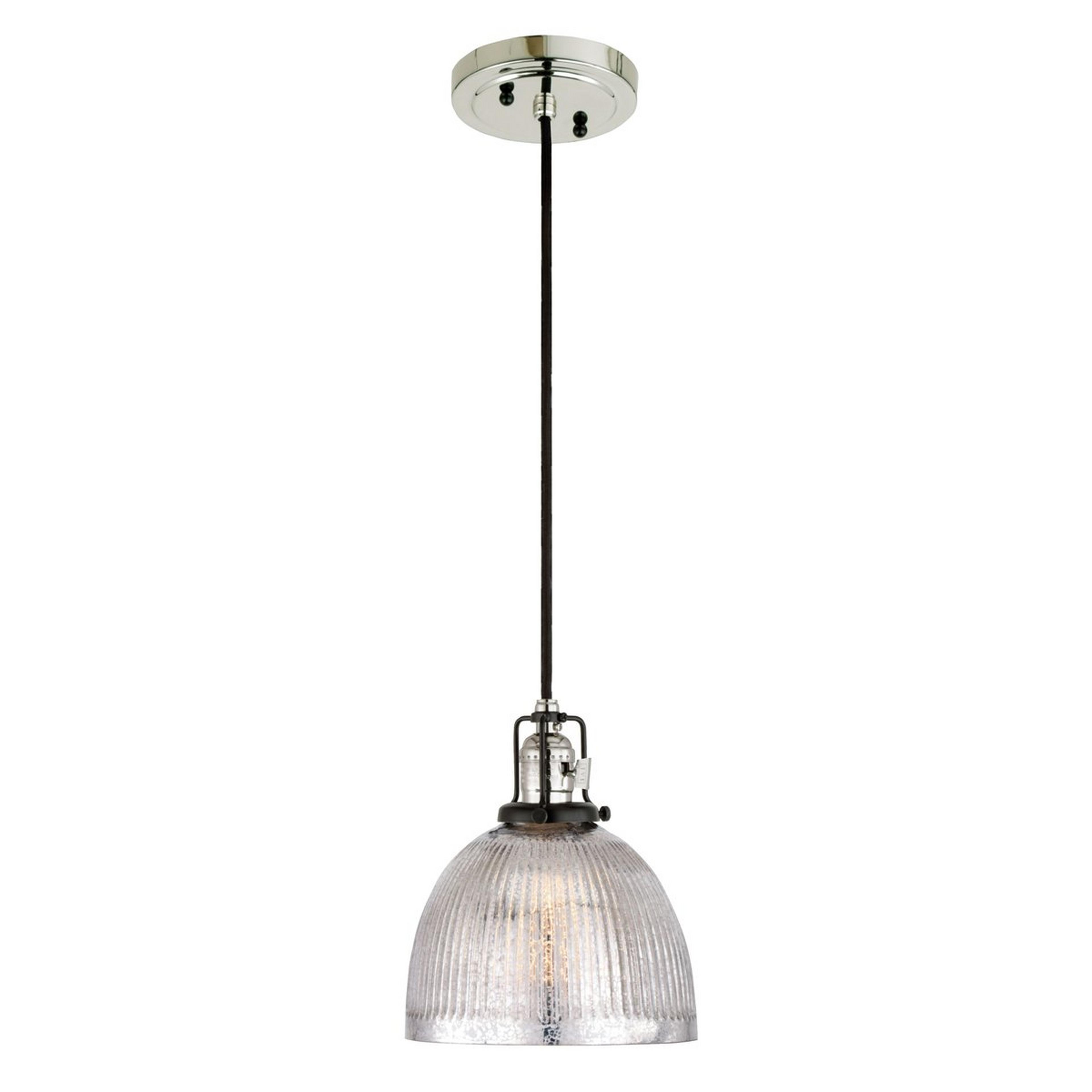 A Bryce Pendant - Dome Mercury with Polished Nickel / Black / Mercury Glass color