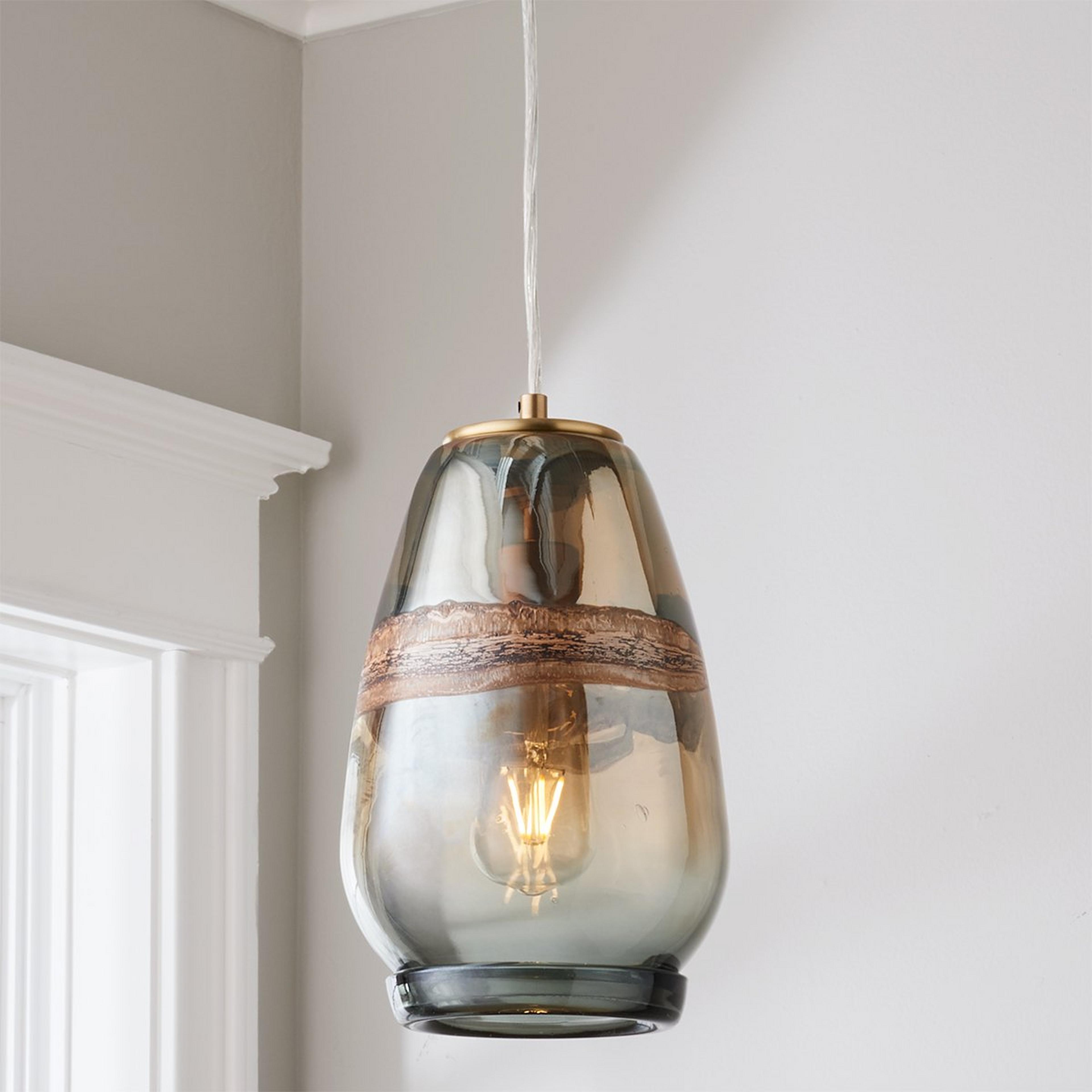 DEWENWILS Handcrafted Art Deco Glass Pendant Light - Light Blue, Brushed Nickel Finish