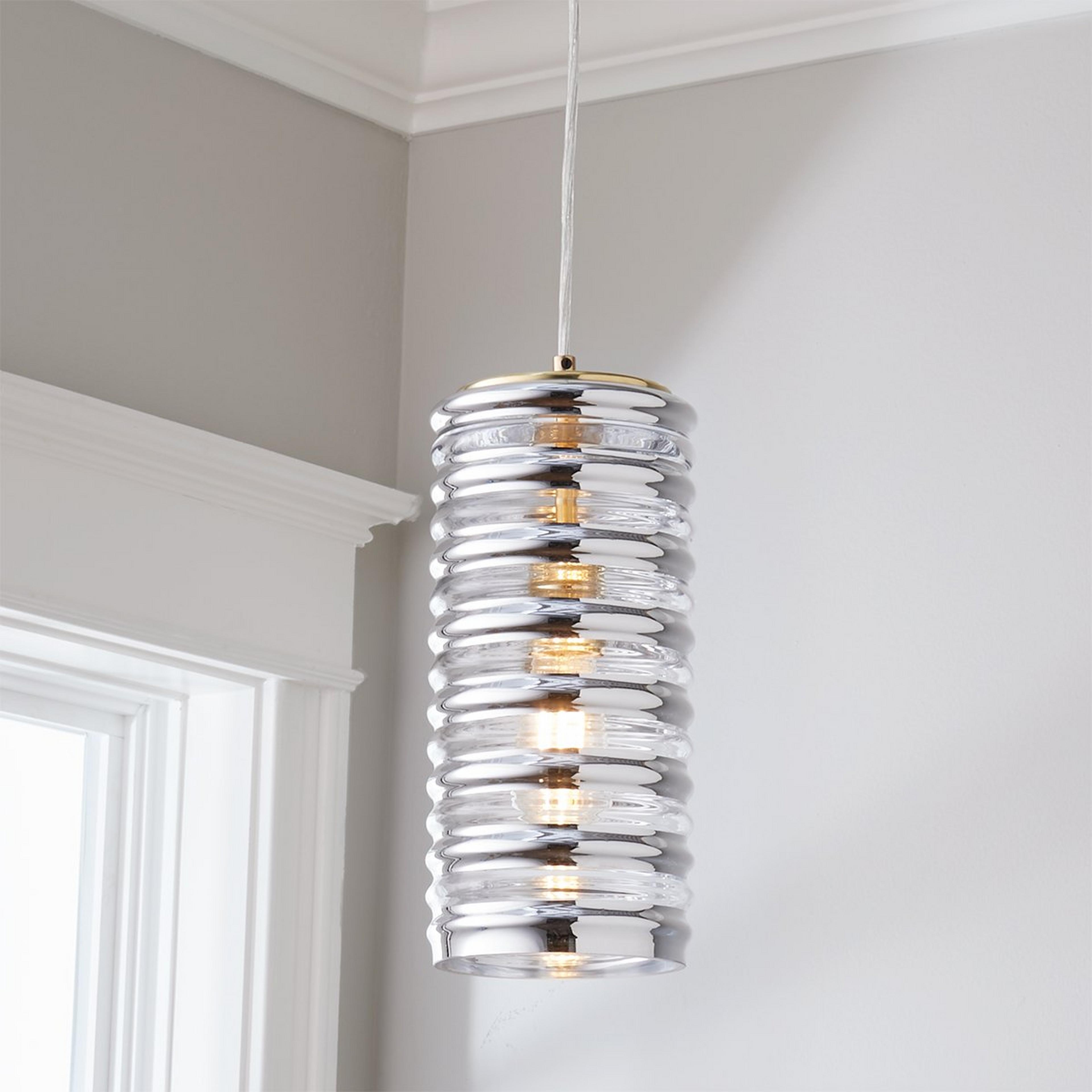 A Zoe Wave Pendant - Large with Polished Brass / Silver / Clear  color