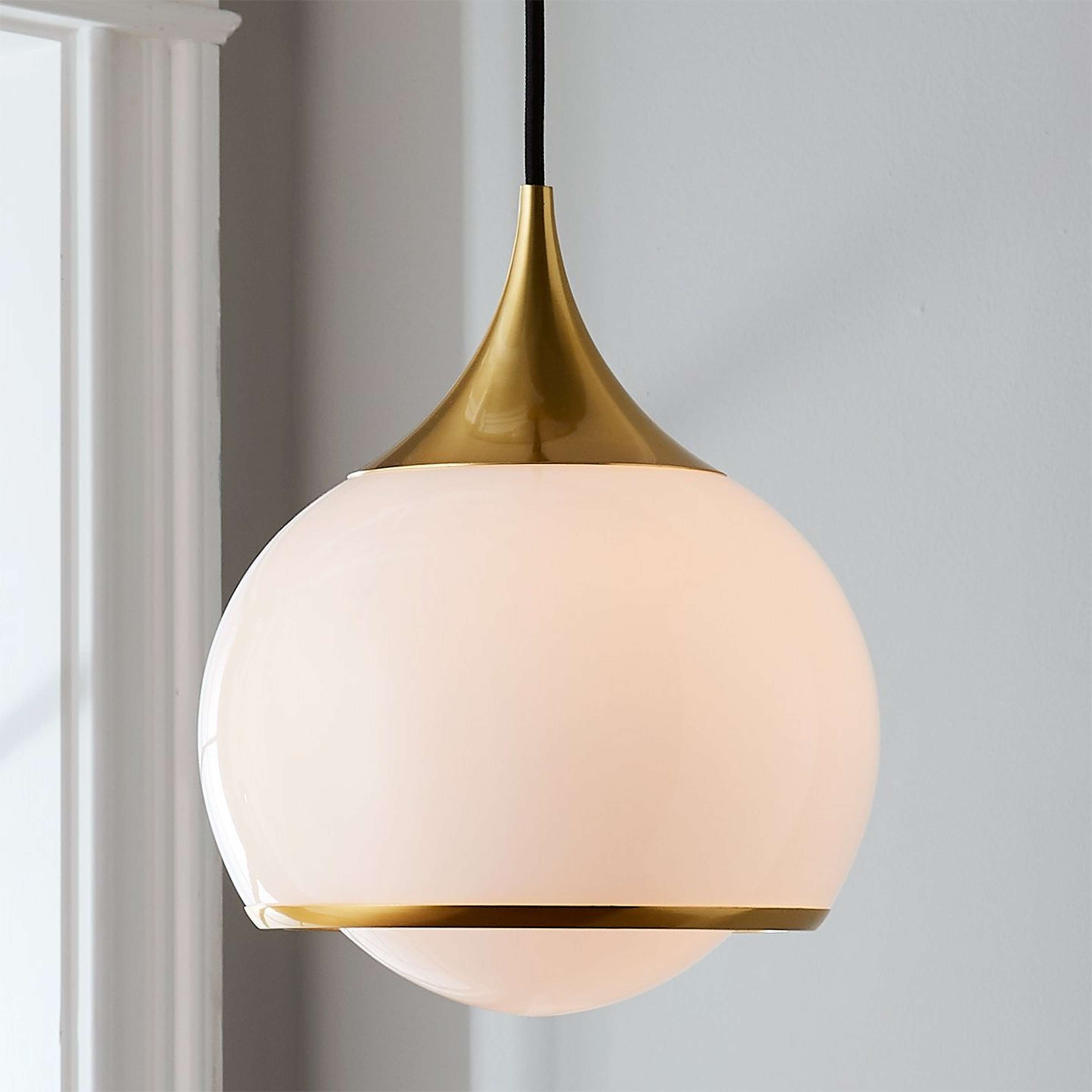 A Diner Drop Pendant - Medium with Aged Brass / White Glass color