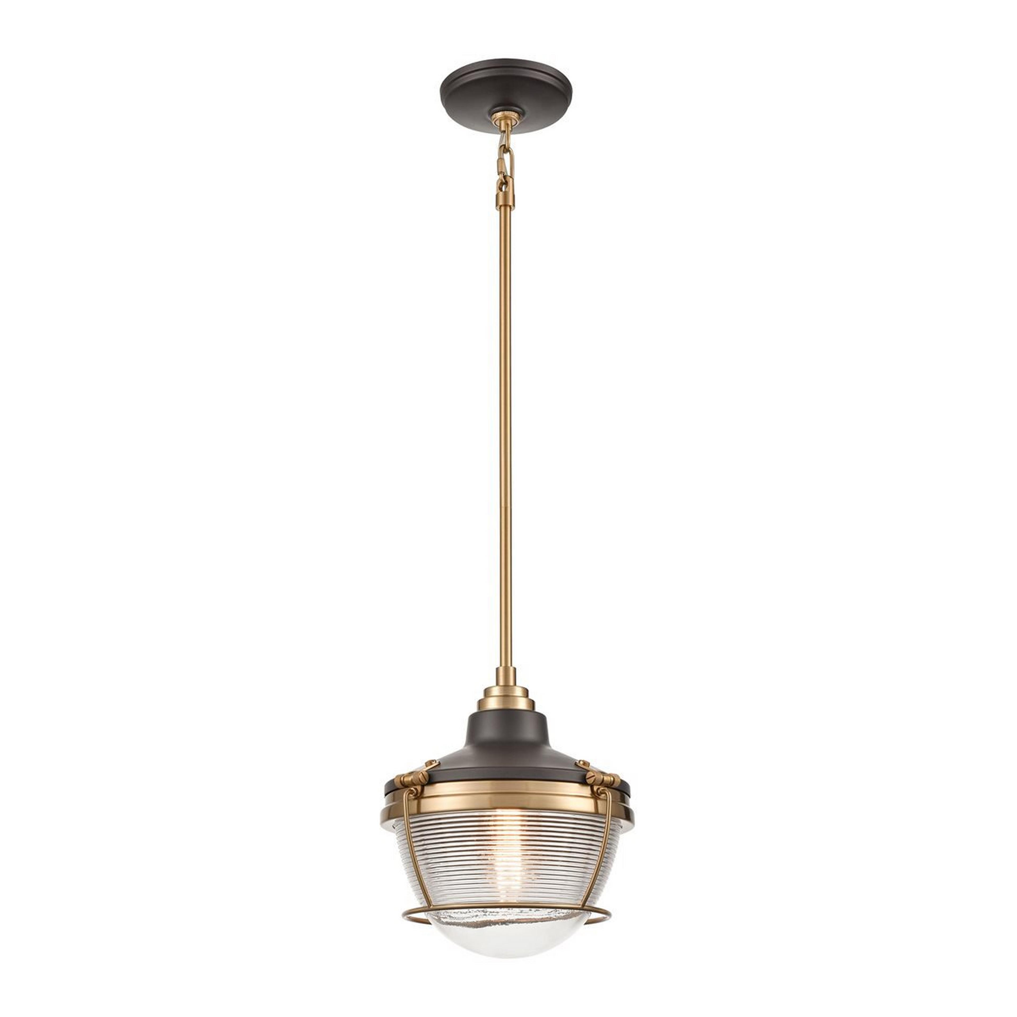 A New Age Navigation Pendant with Oil Rubbed Bronze / Satin Brass / Ribbed Glass color