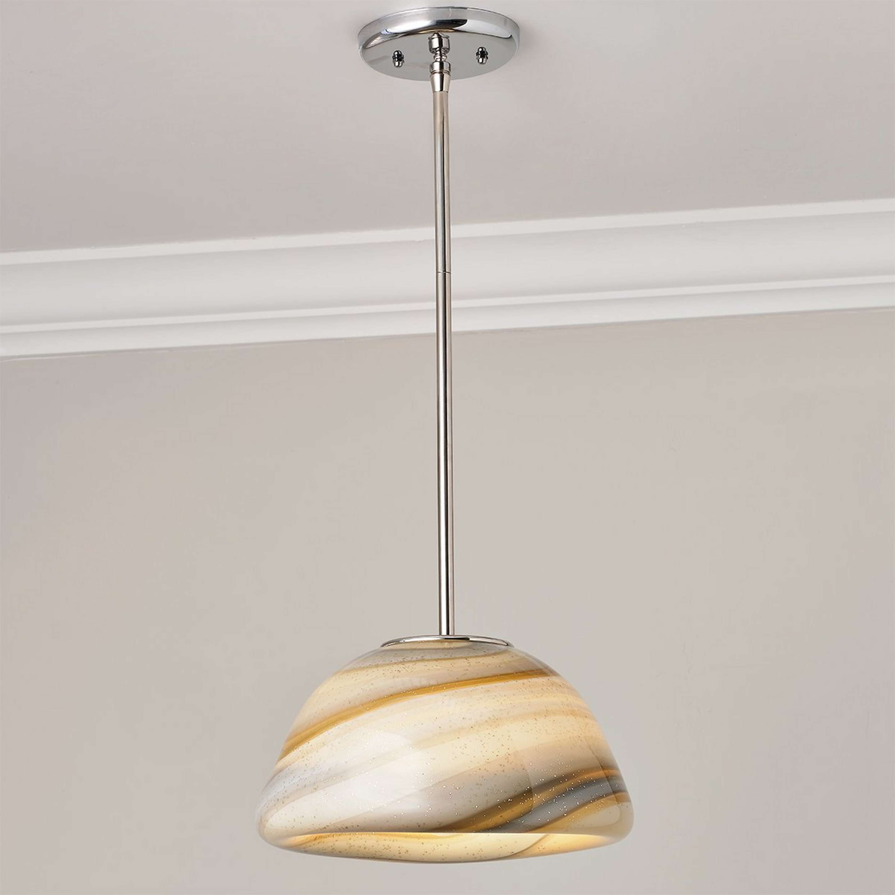 A Desert Gold Art Glass Pendant - Dome with Chrome / Grey / Tan / Gold Fleck color