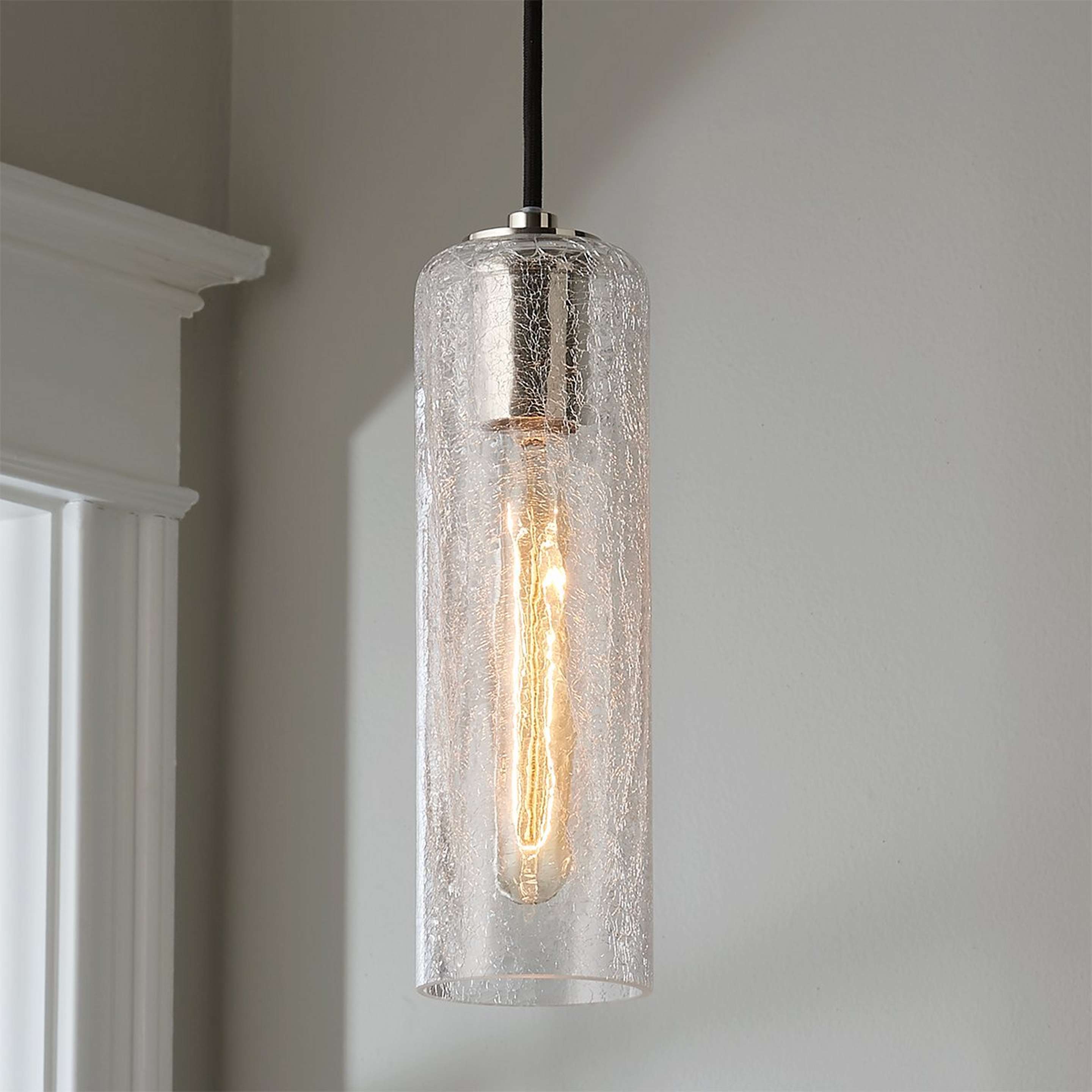 A Beverly Hills Pendant with Polished Nickel / Crackle Glass color