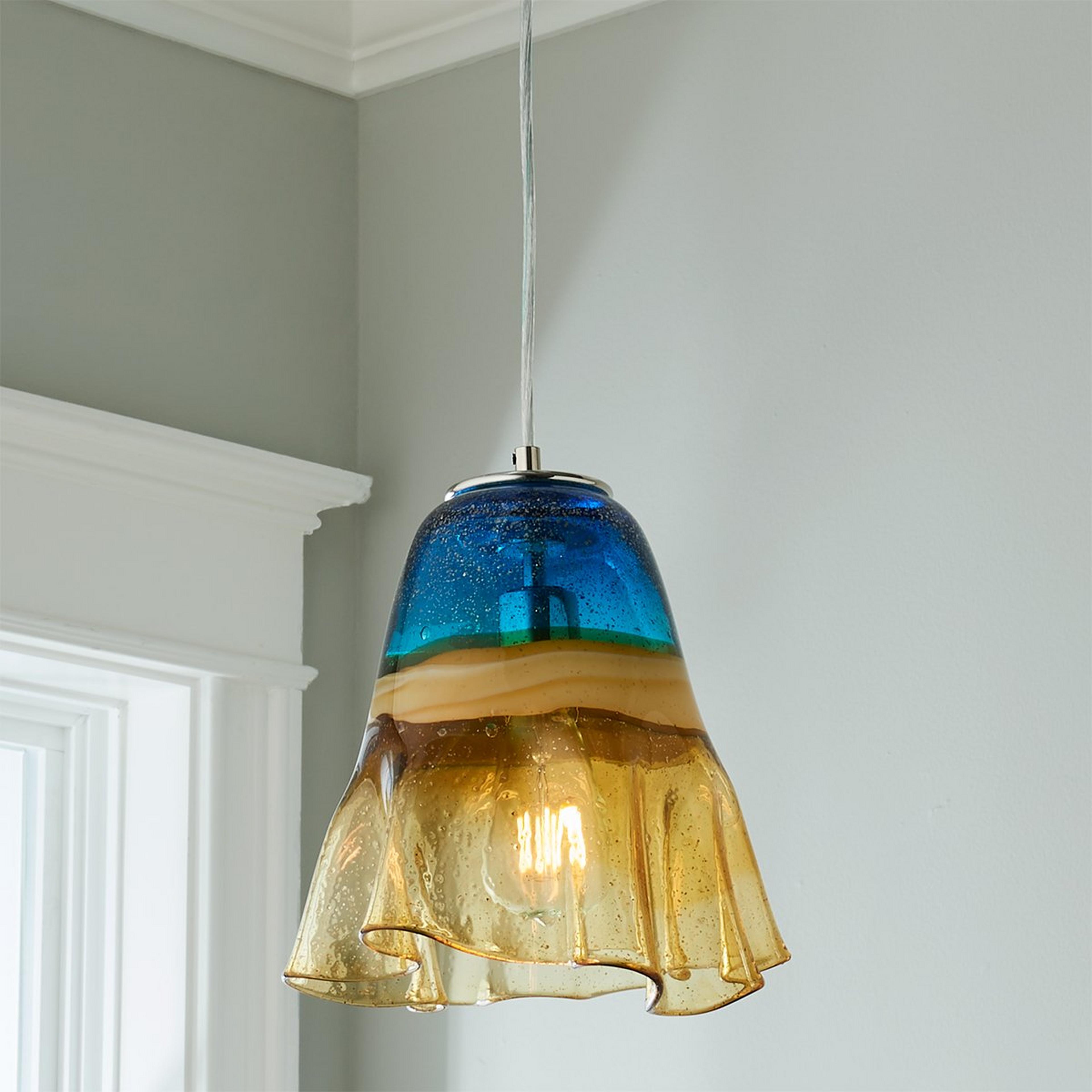A Fjord Art Glass Pendant with Chrome / Tan / Blue / Clear  color