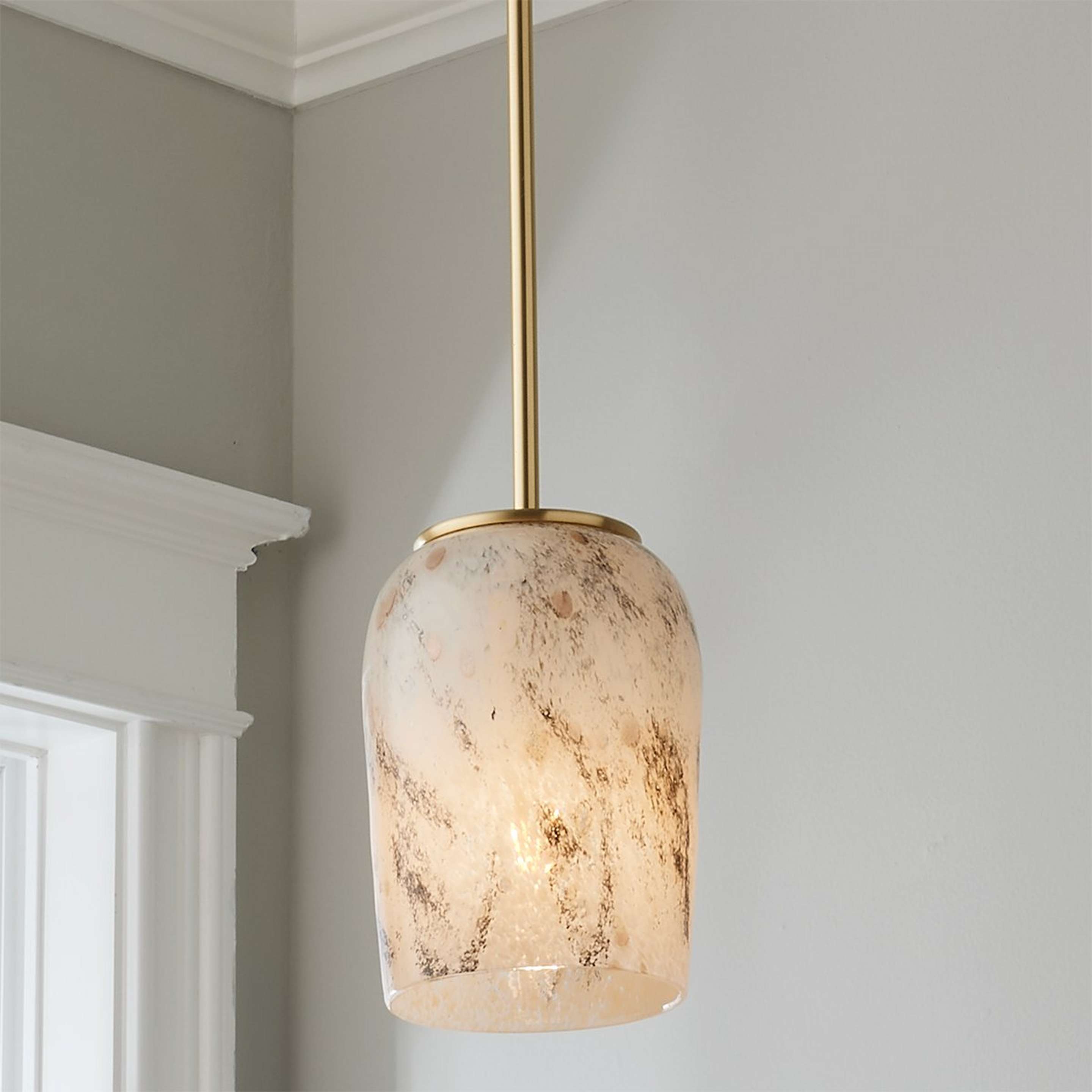 A Calico Art Glass Pendant with Brass / Tan / Gold / Black color