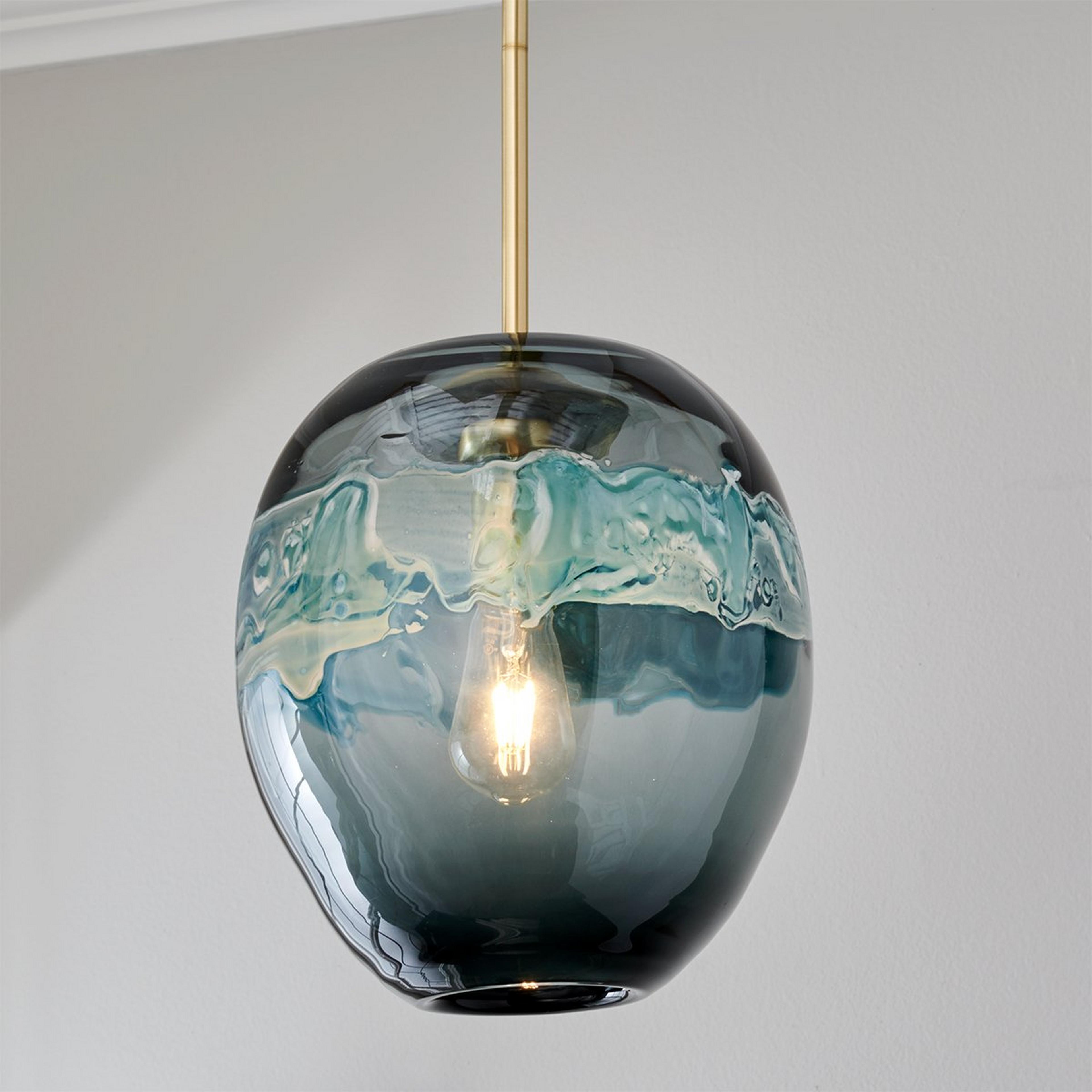A Great Wave Pendant - Large with Brushed Brass / Blue / White color