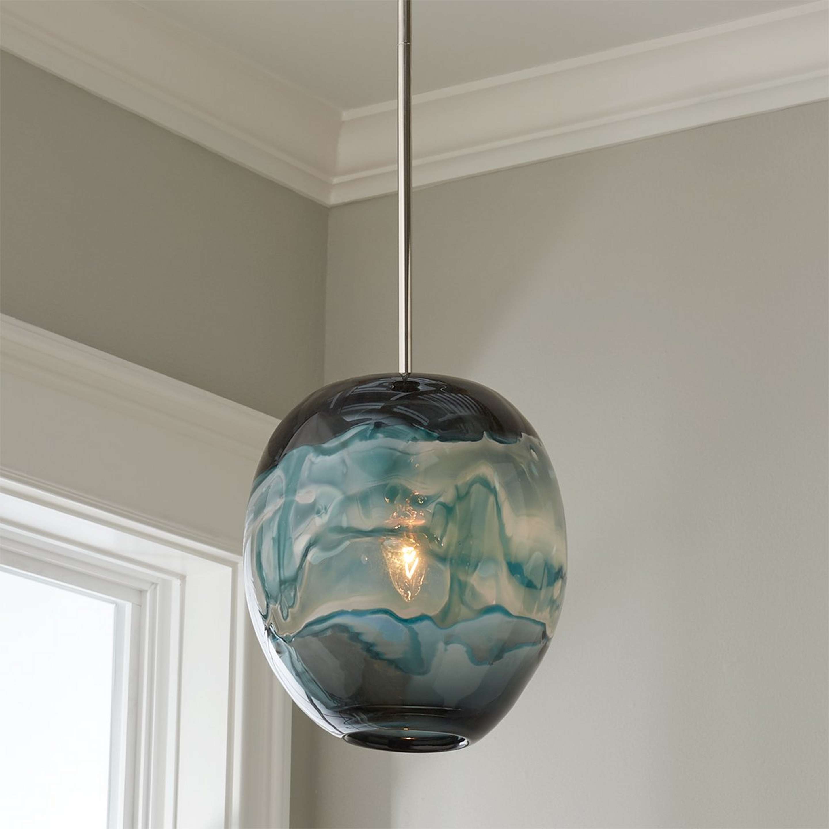 A Great Wave Pendant - Large with Chrome / Blue / White color