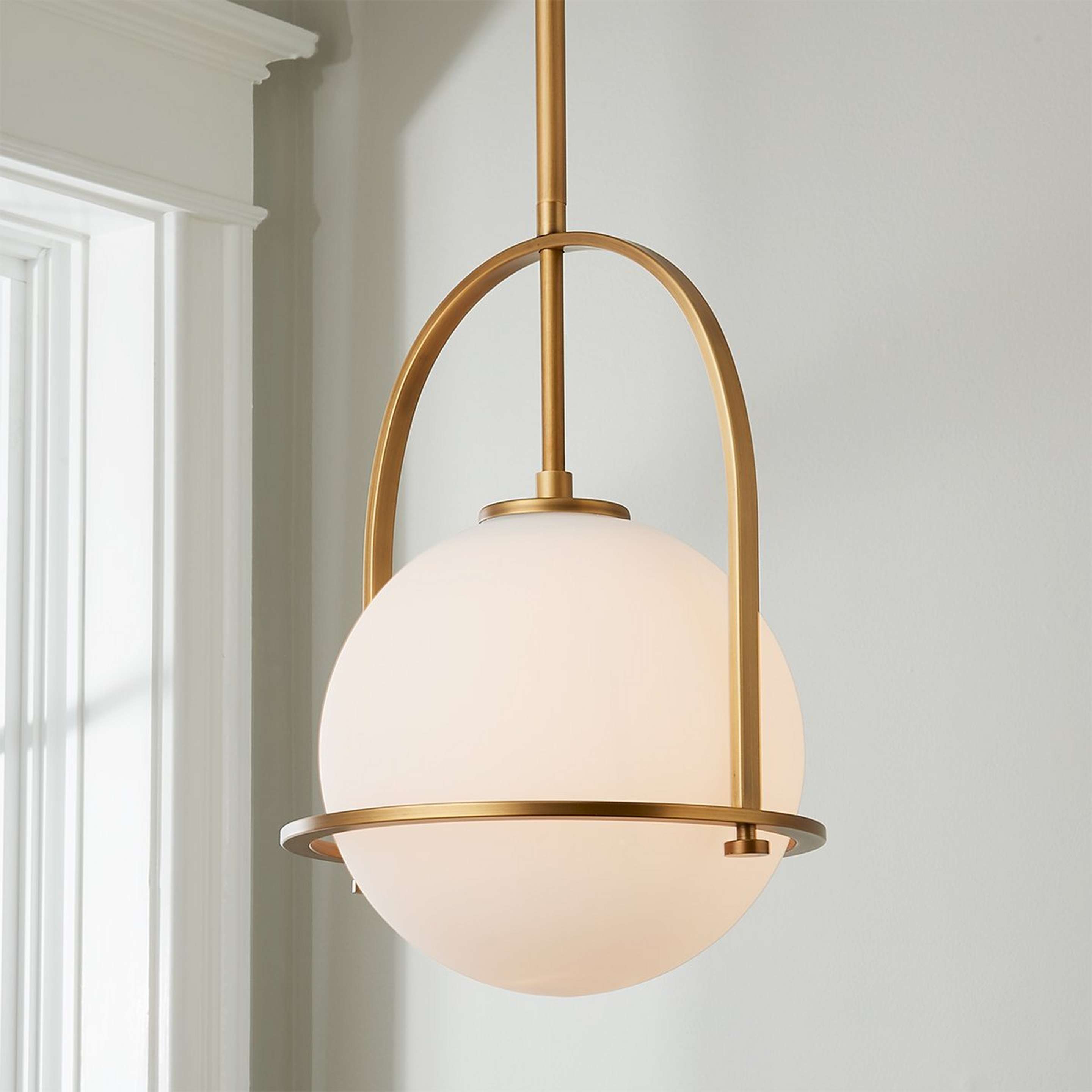 A Apogee Pendant with Brass / Opal Glass color