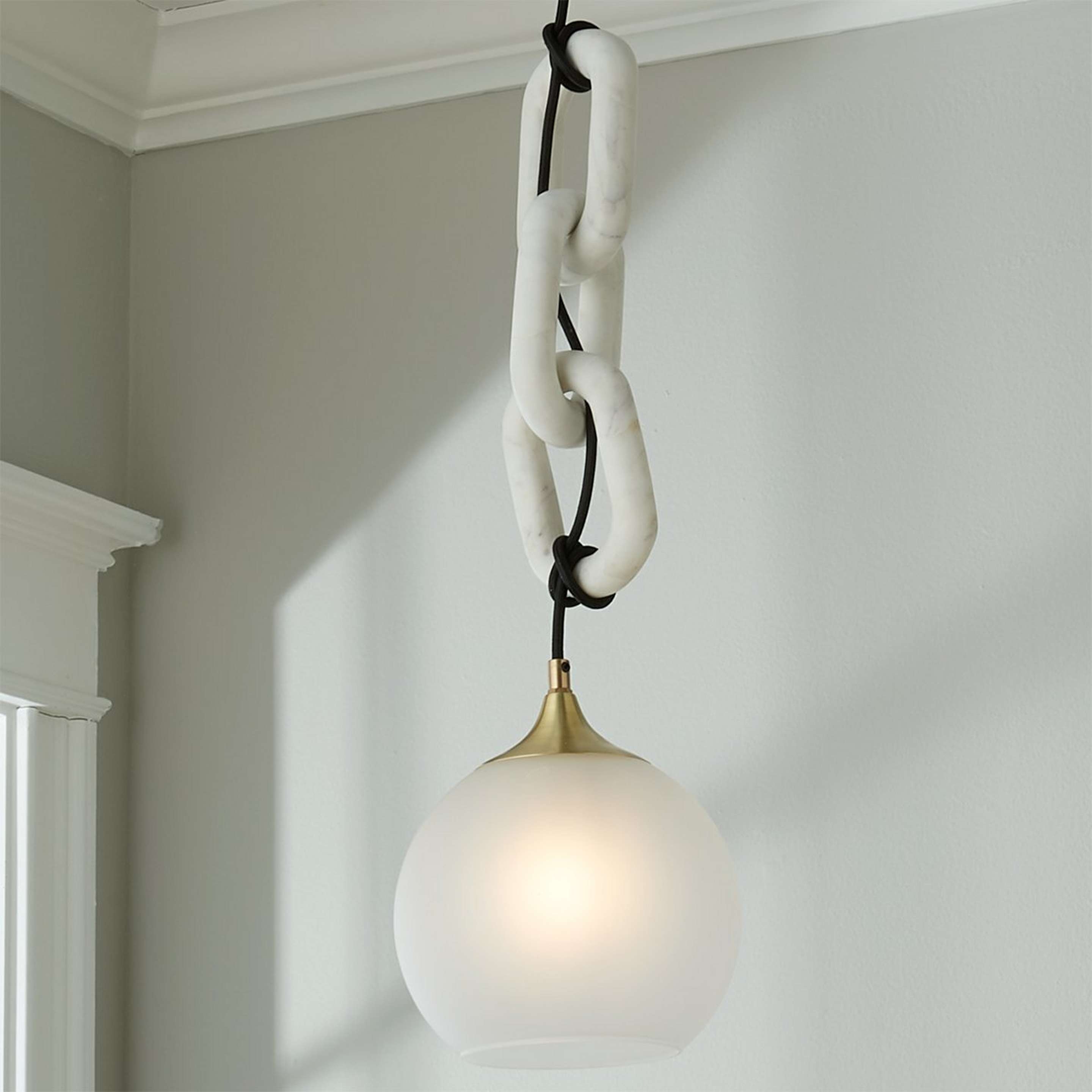 A Stone Link Pendant with Brass / White Marble / Frosted Glass color