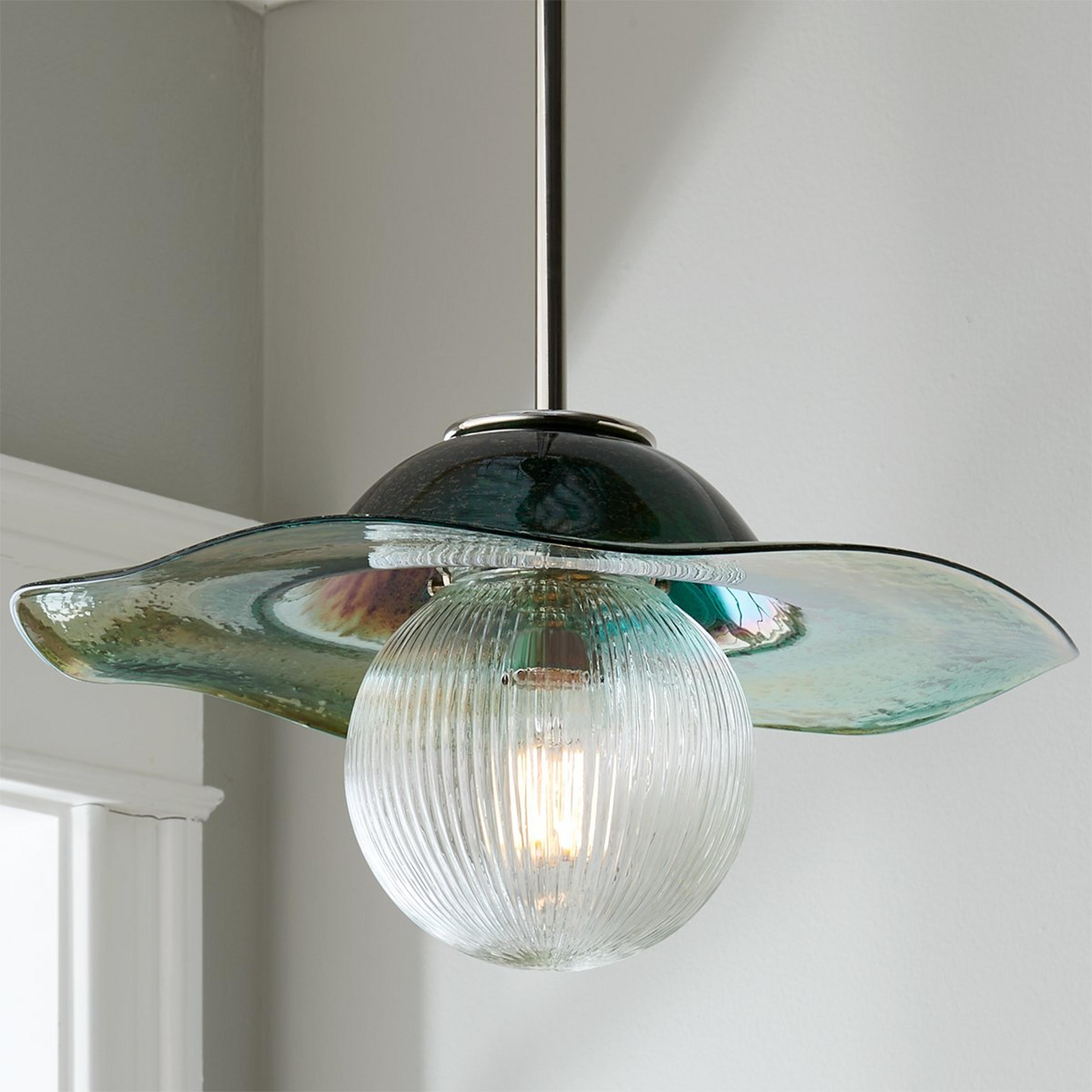 A Mixed Media Art Glass Pendant with Chrome / Aqua / Clear  color