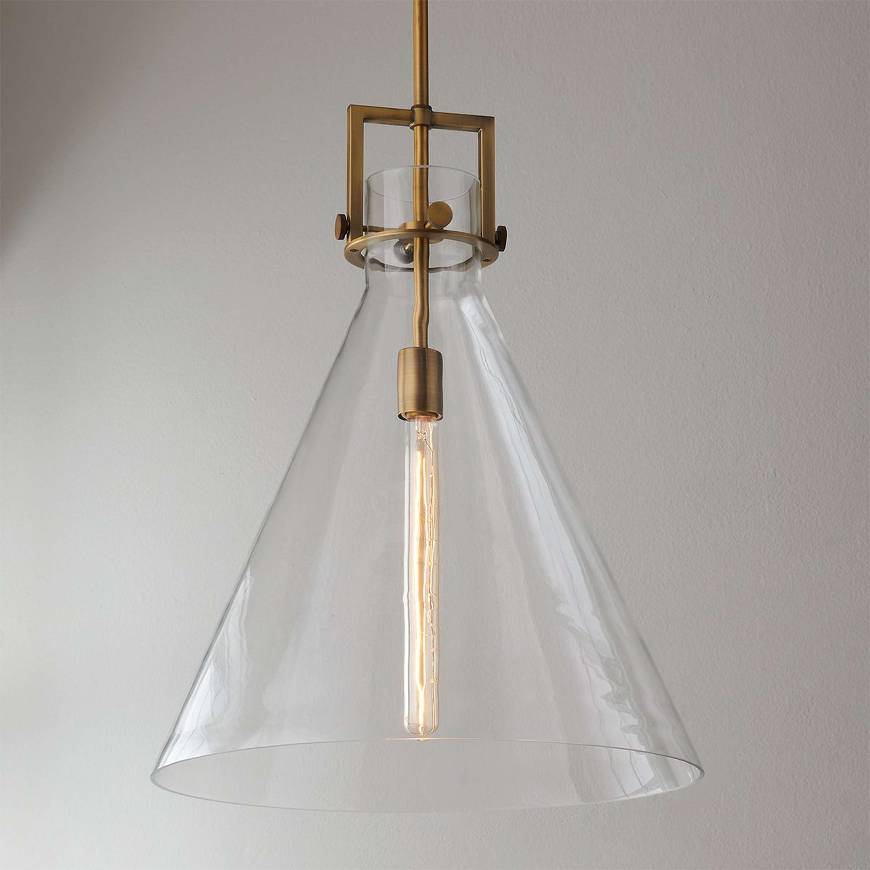 A Urban Beaker Pendant - Large with Brushed Brass / Clear Glass color