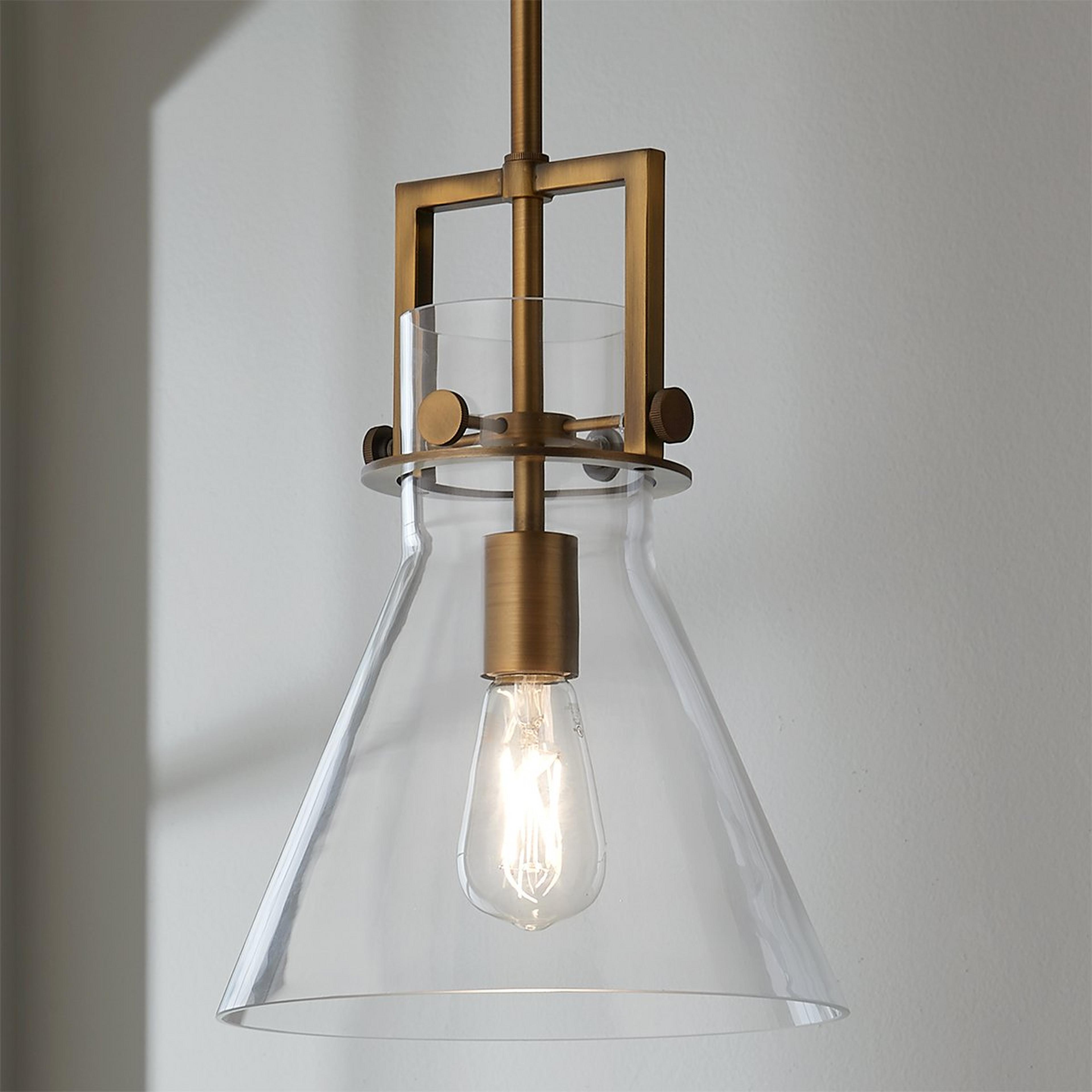 A Urban Beaker Pendant - Small with Brushed Brass / Clear Glass color