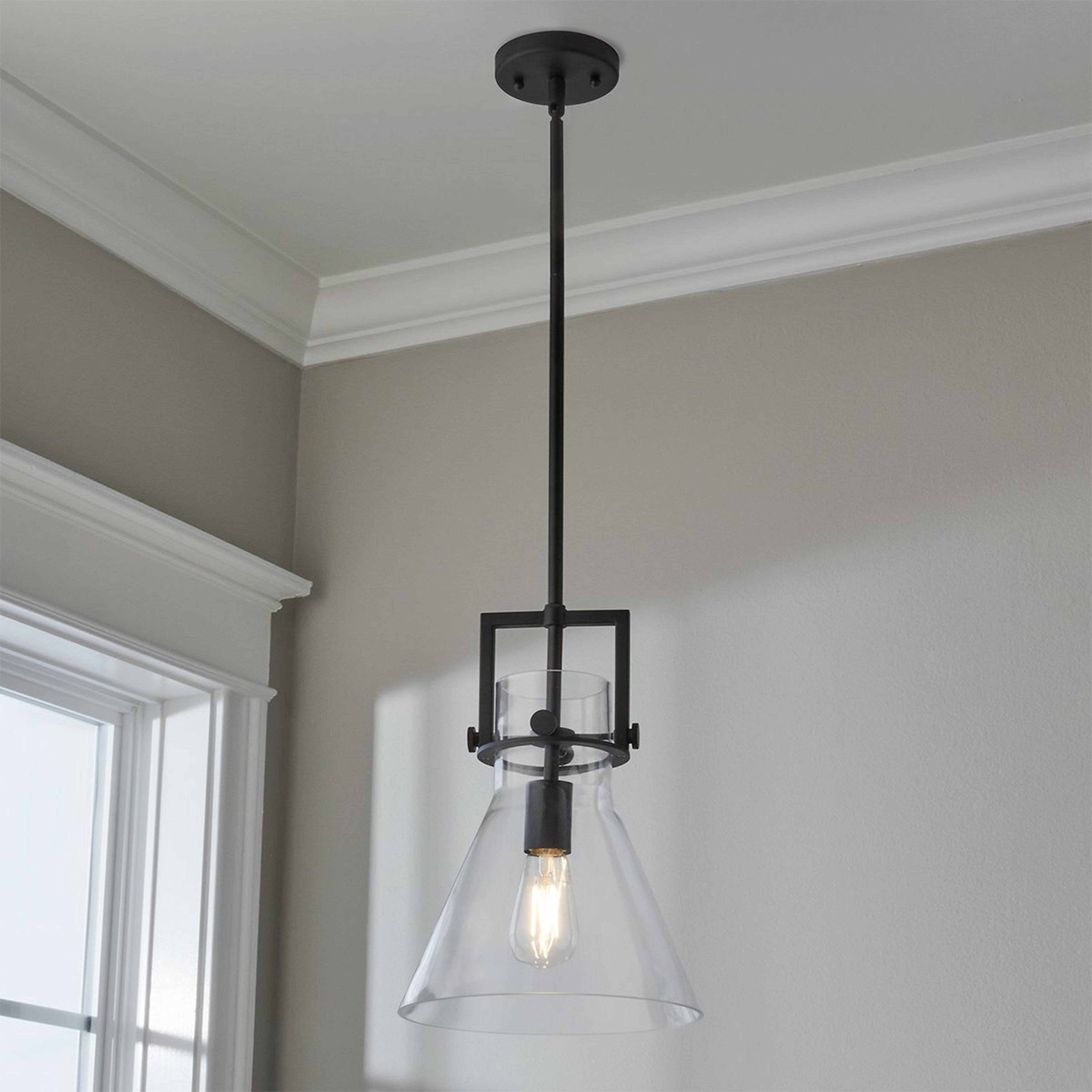 A Urban Beaker Pendant - Small with Black / Clear Glass color