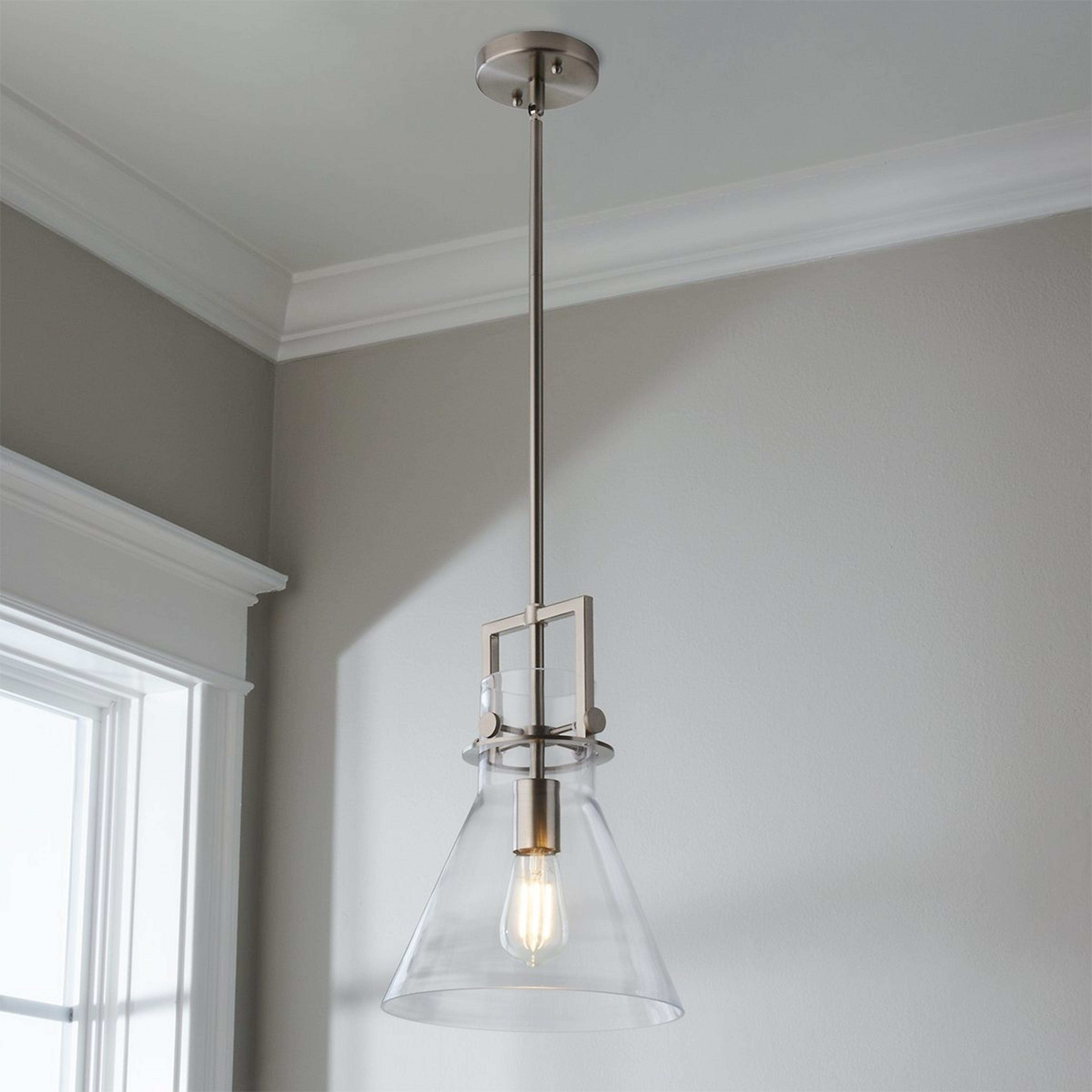 A Urban Beaker Pendant - Small with Satin Nickel / Clear Glass color