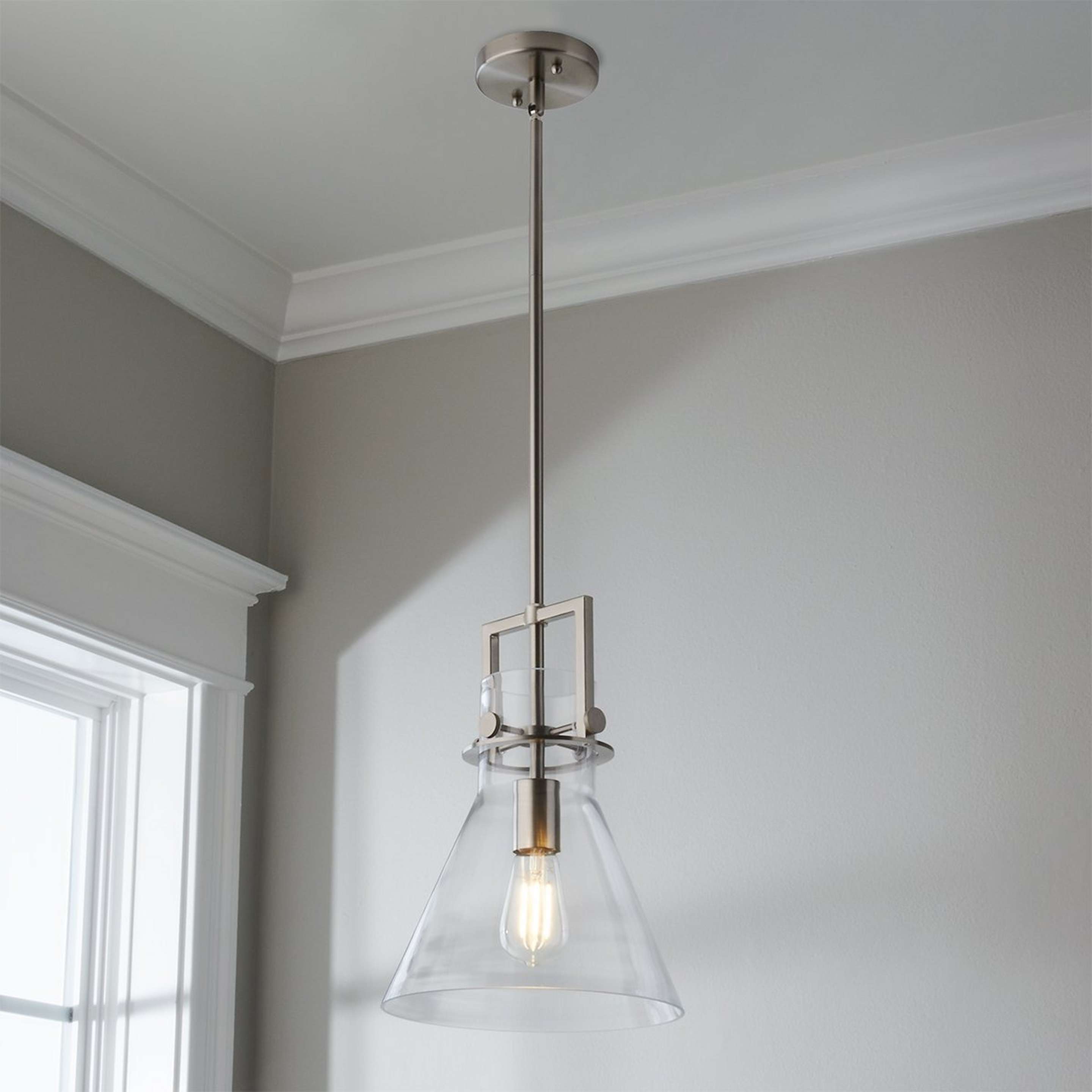 A Urban Beaker Pendant - Small with Satin Nickel / Clear Glass color