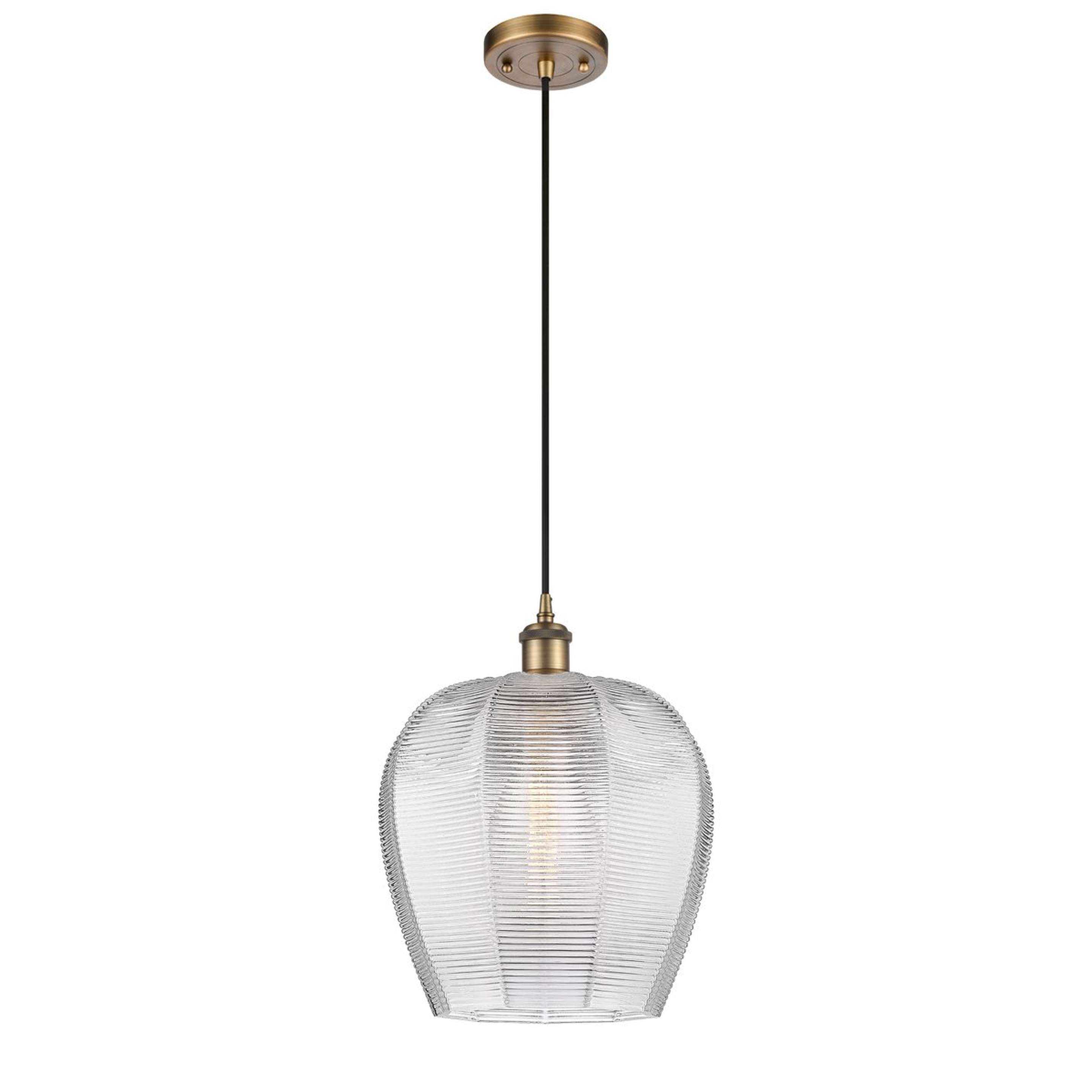 A Selene Geo Shade Pendant - Clear Glass with Brushed Brass / Clear Glass color