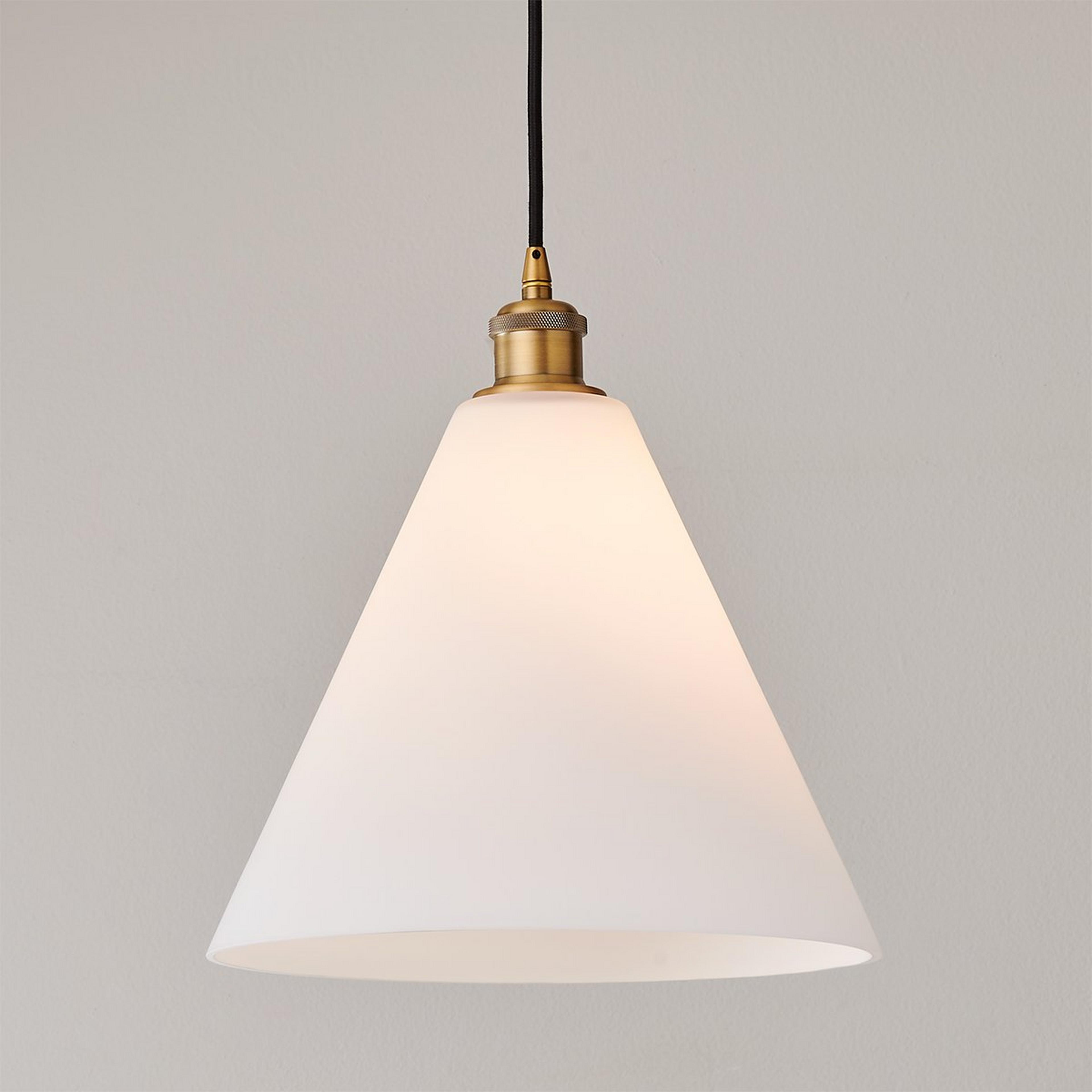 A Arthur Cone Pendant - Small - White Glass with Brushed Brass / White Glass color