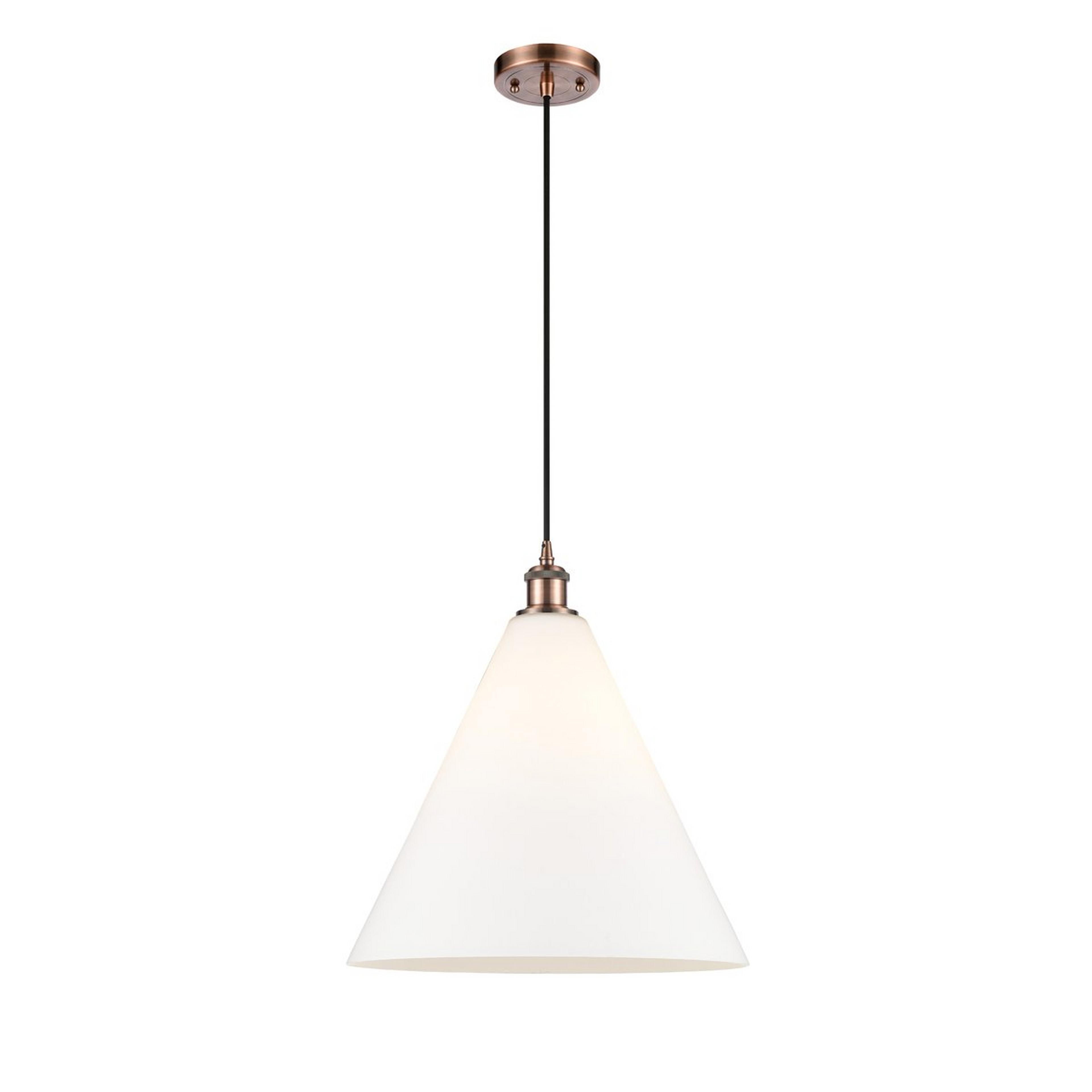 A Arthur Cone Pendant - Large - White Glass with Antique Copper / White Glass color