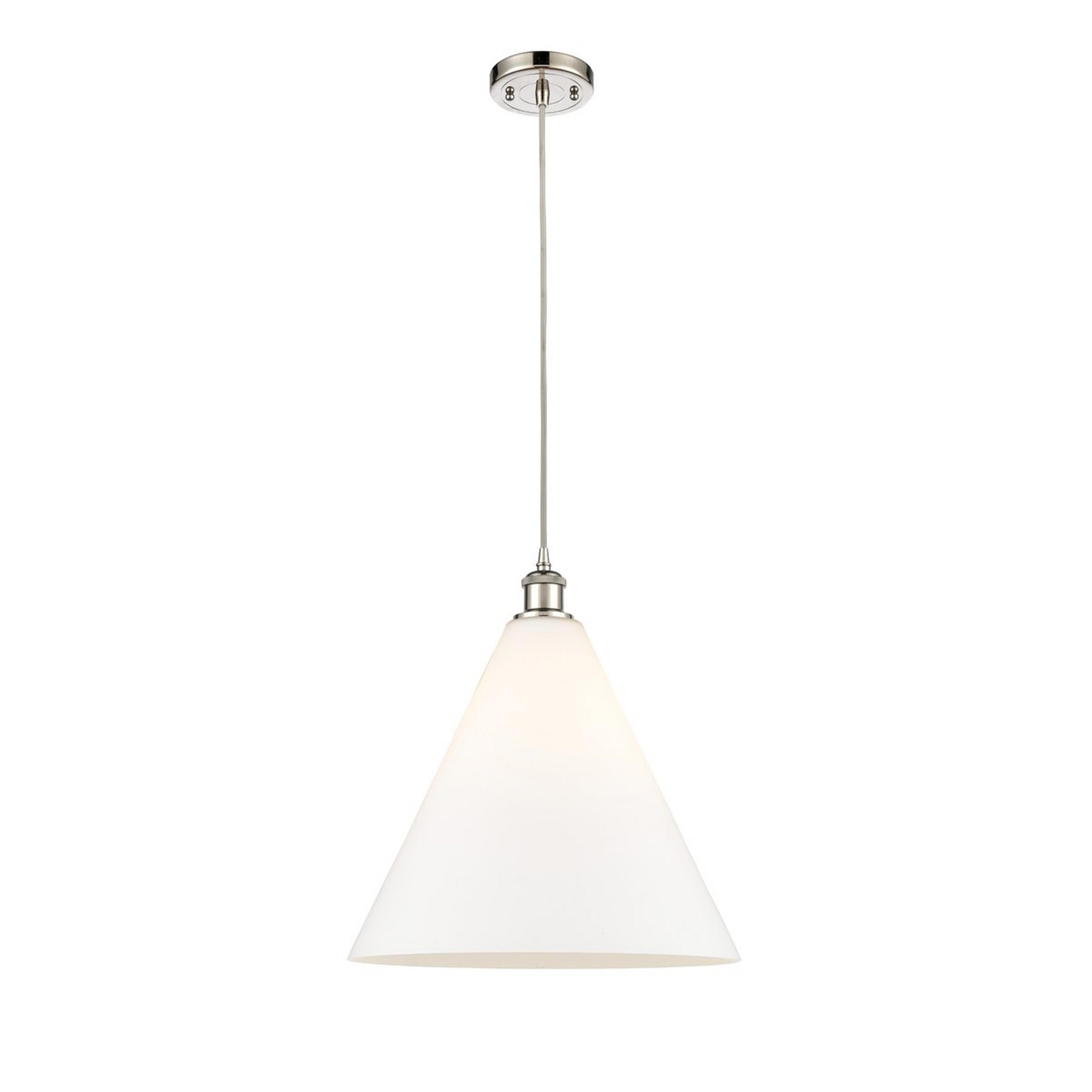 A Arthur Cone Pendant - Large - White Glass with Polished Nickel / White Glass color