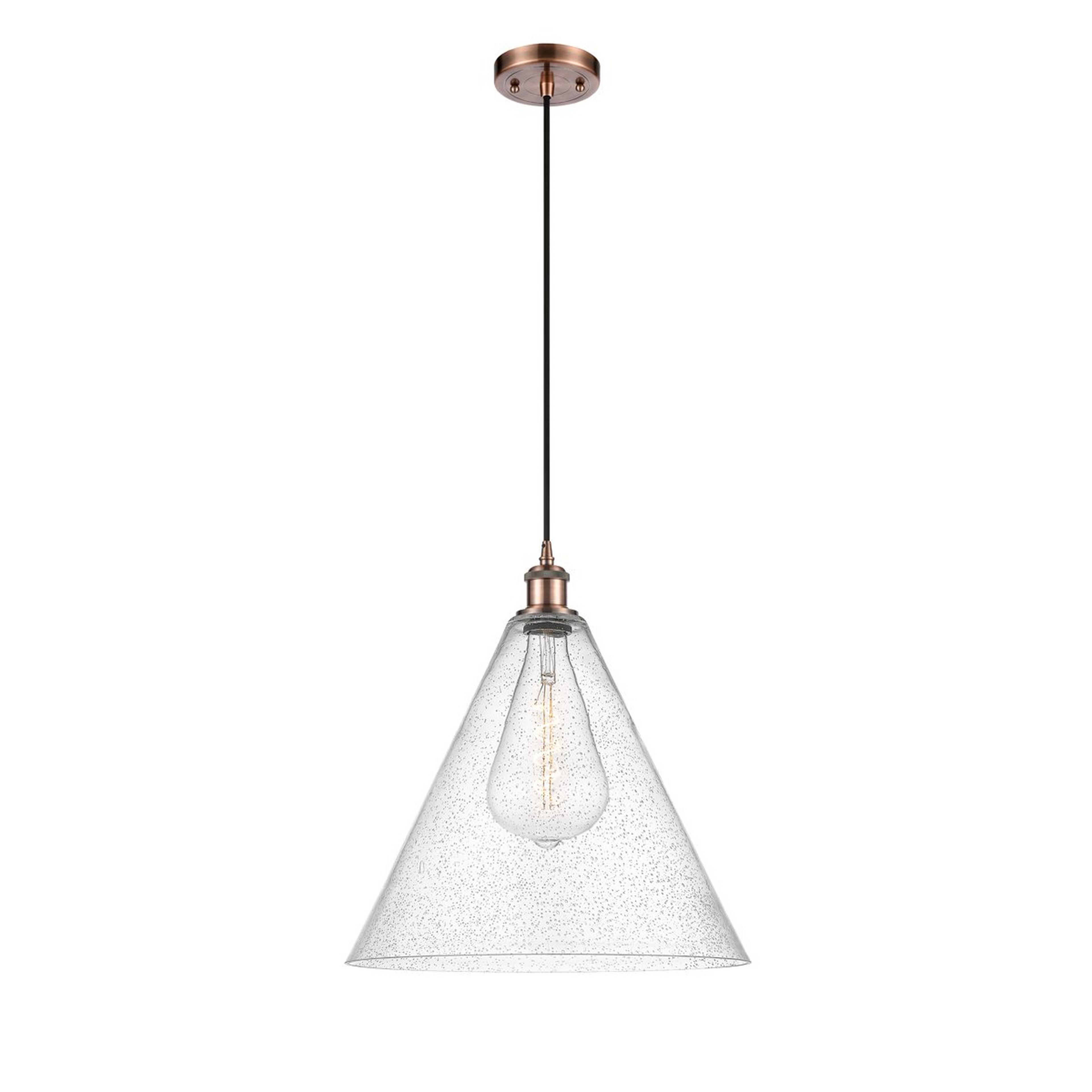 A Arthur Cone Pendant - Large - Seedy Glass with Antique Copper / Seedy Glass color