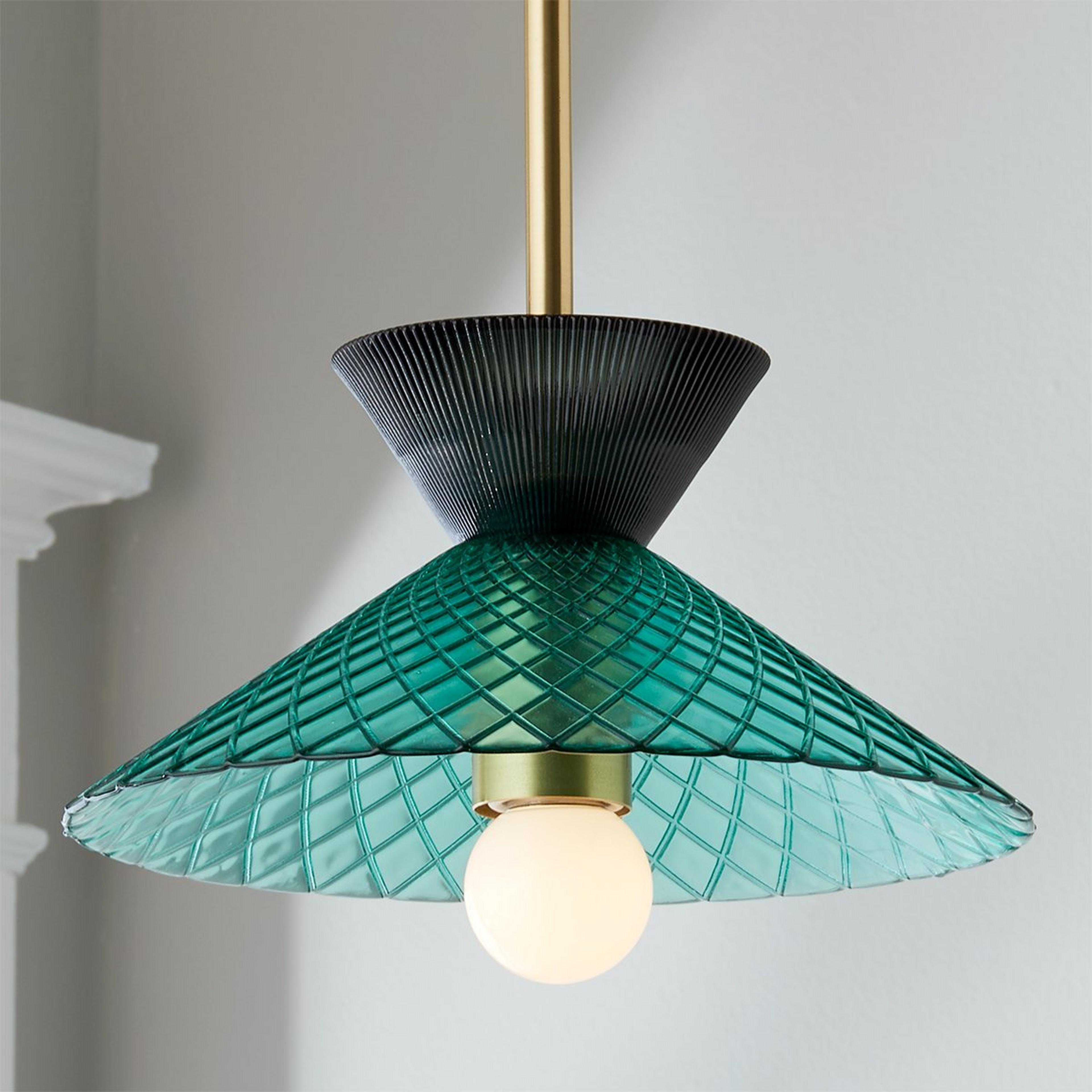 A Lucchi Pendant with Solid Brushed Brass / Teal  color