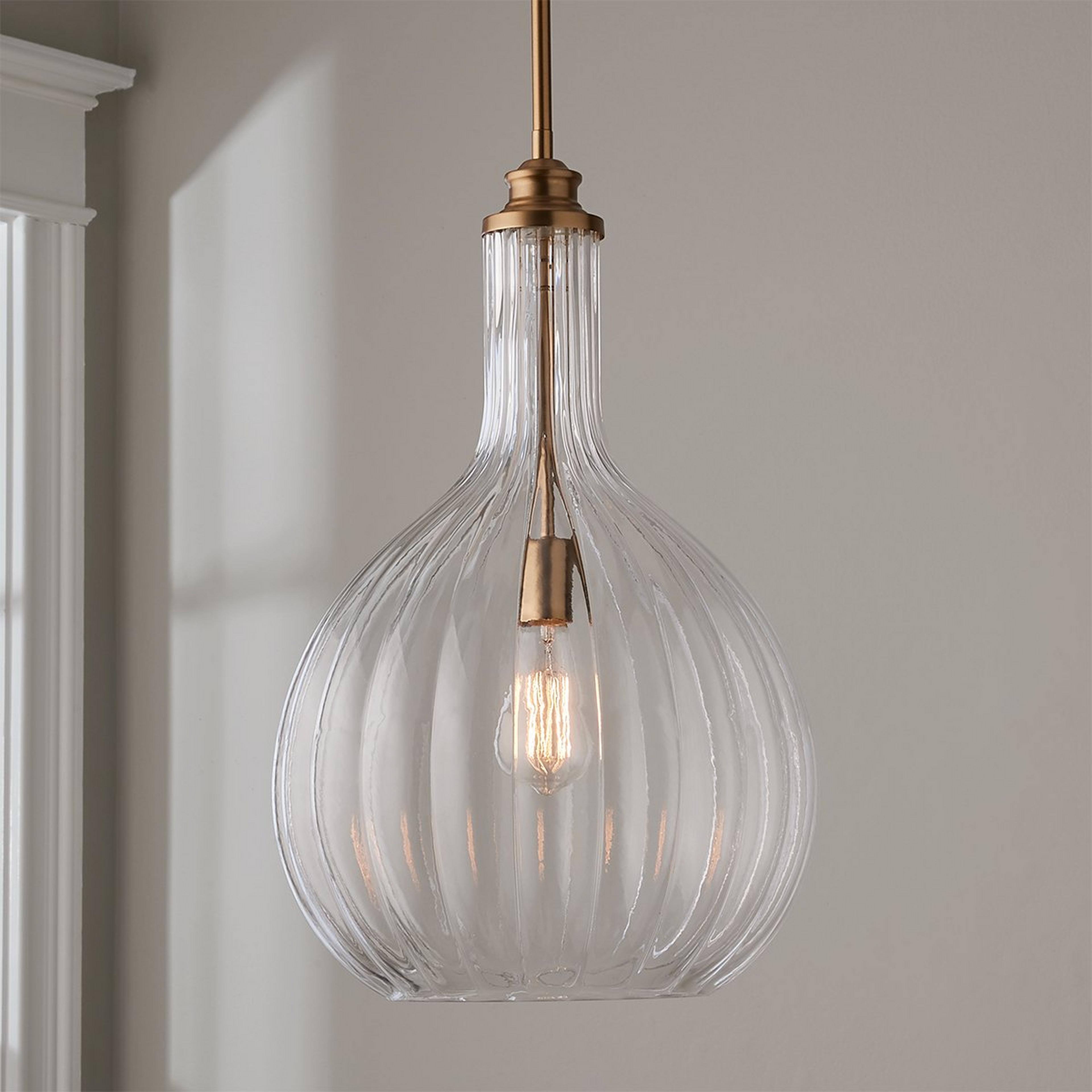 A Fluted Globe Pendant with Aged Brass / Clear Glass color