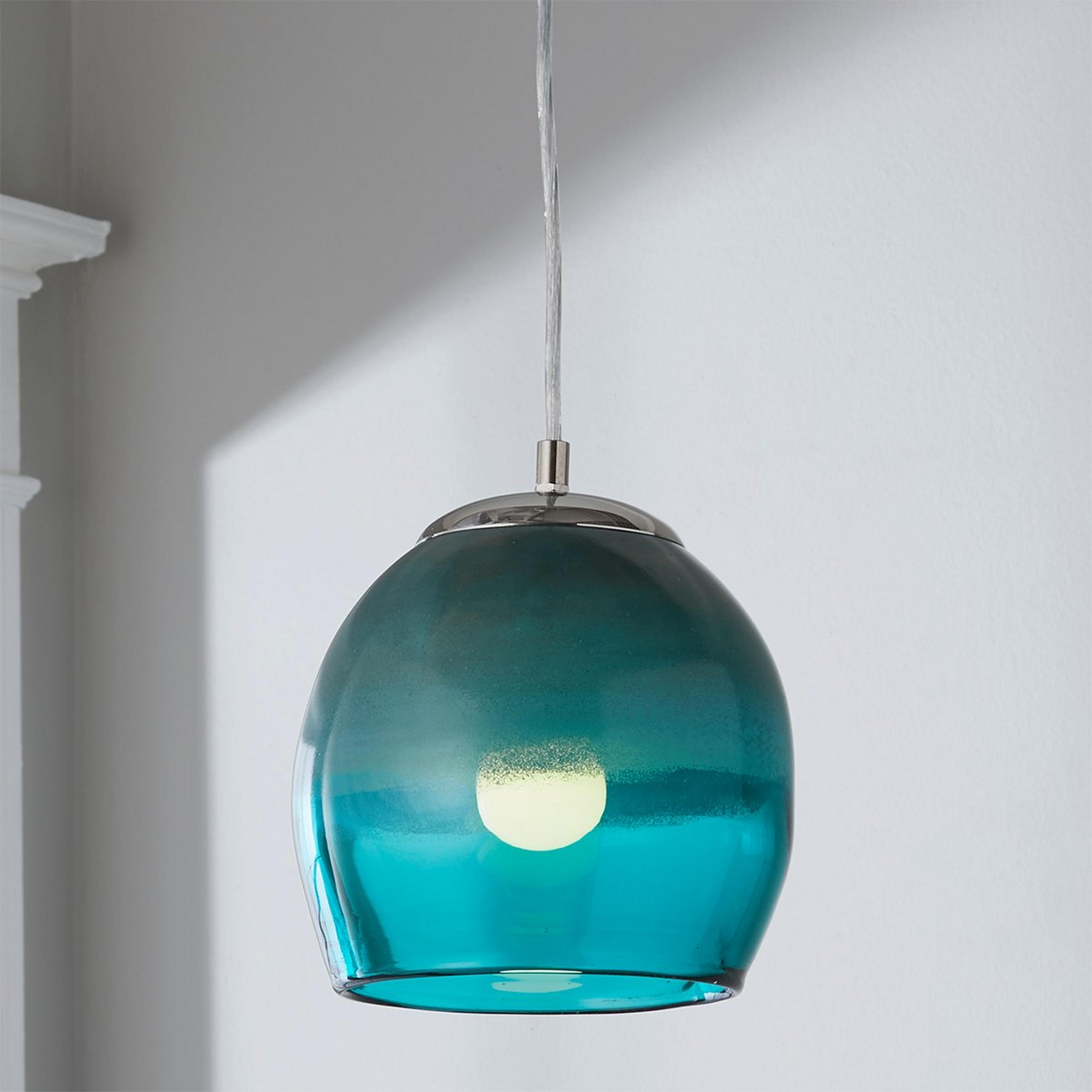 A Stevie Art Glass Pendant with Chrome / Aqua  color