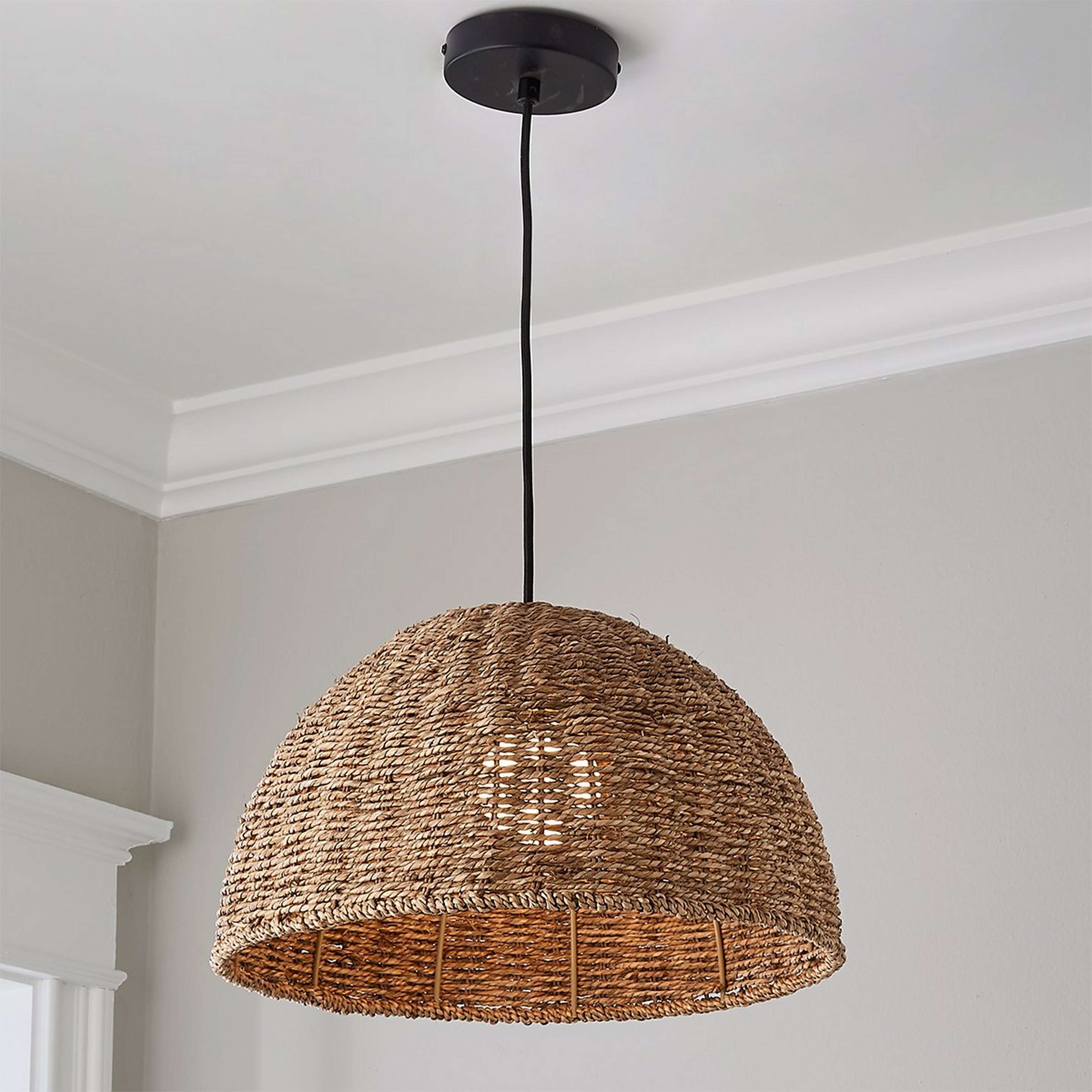 A Natural Seagrass Pendant with Black / Natural Seagrass color