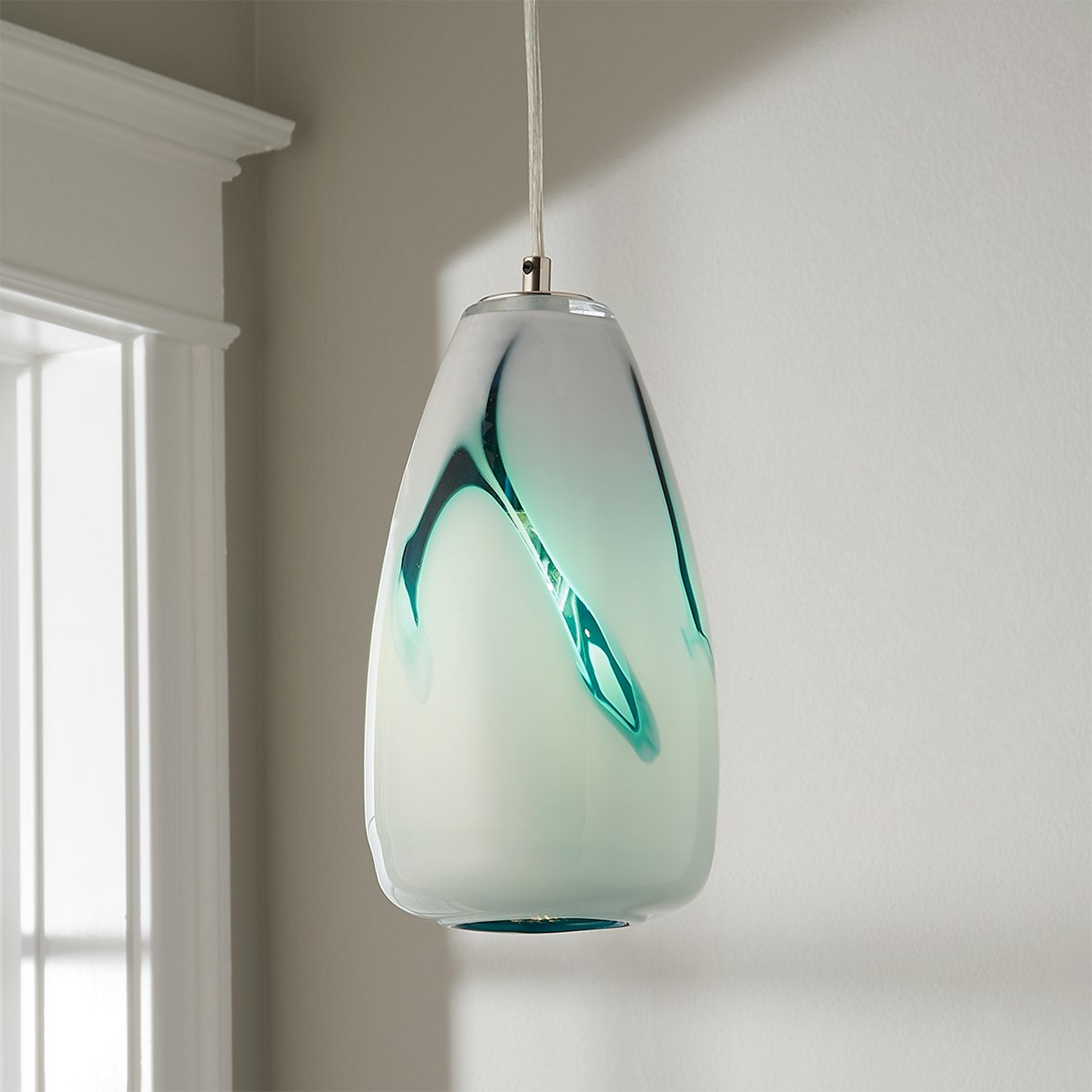 A Lucia Swirl Pendant with Polished Nickel / White / Cyan color