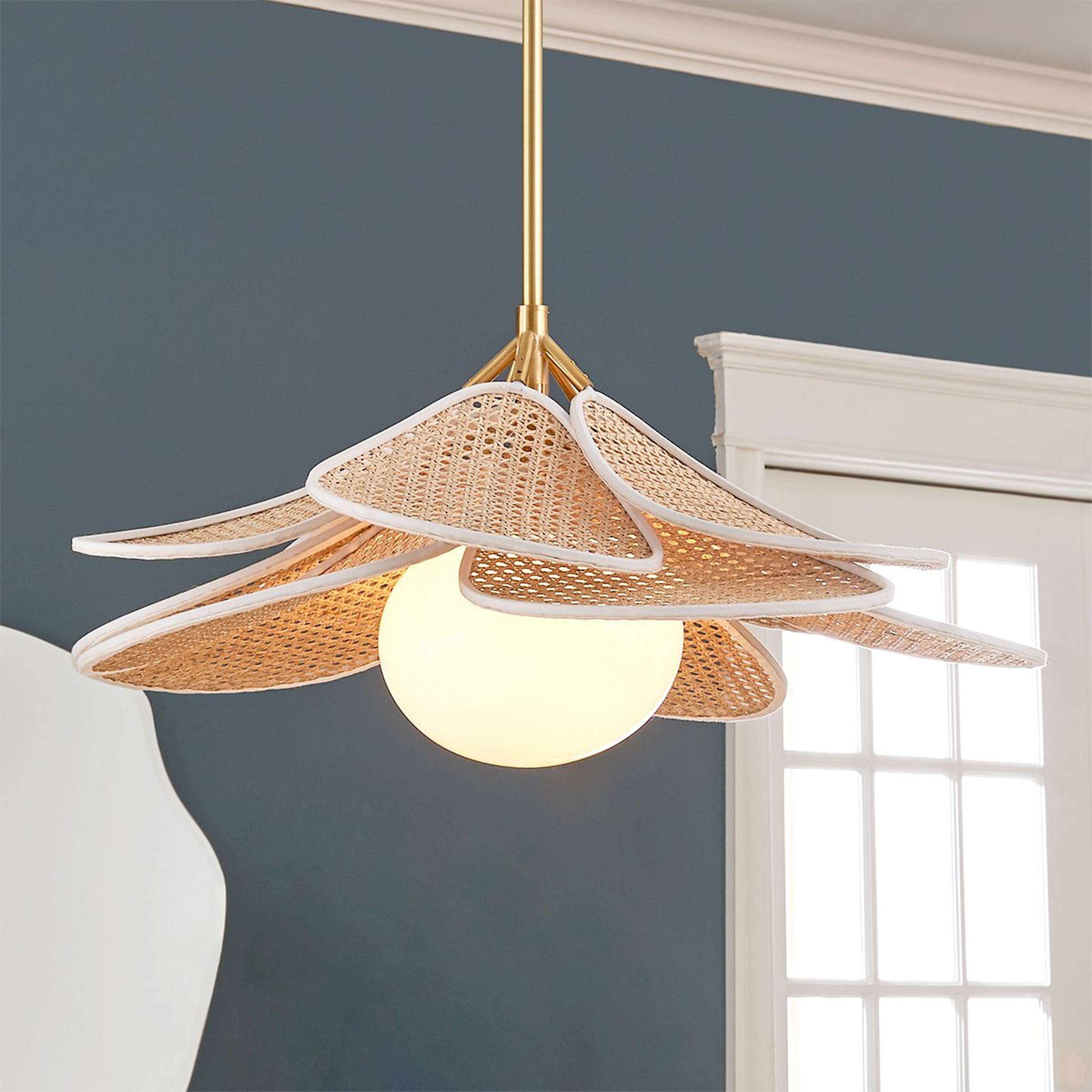 A Midsummer Pendant - Small with Natural Rattan / Aged Brass / White color