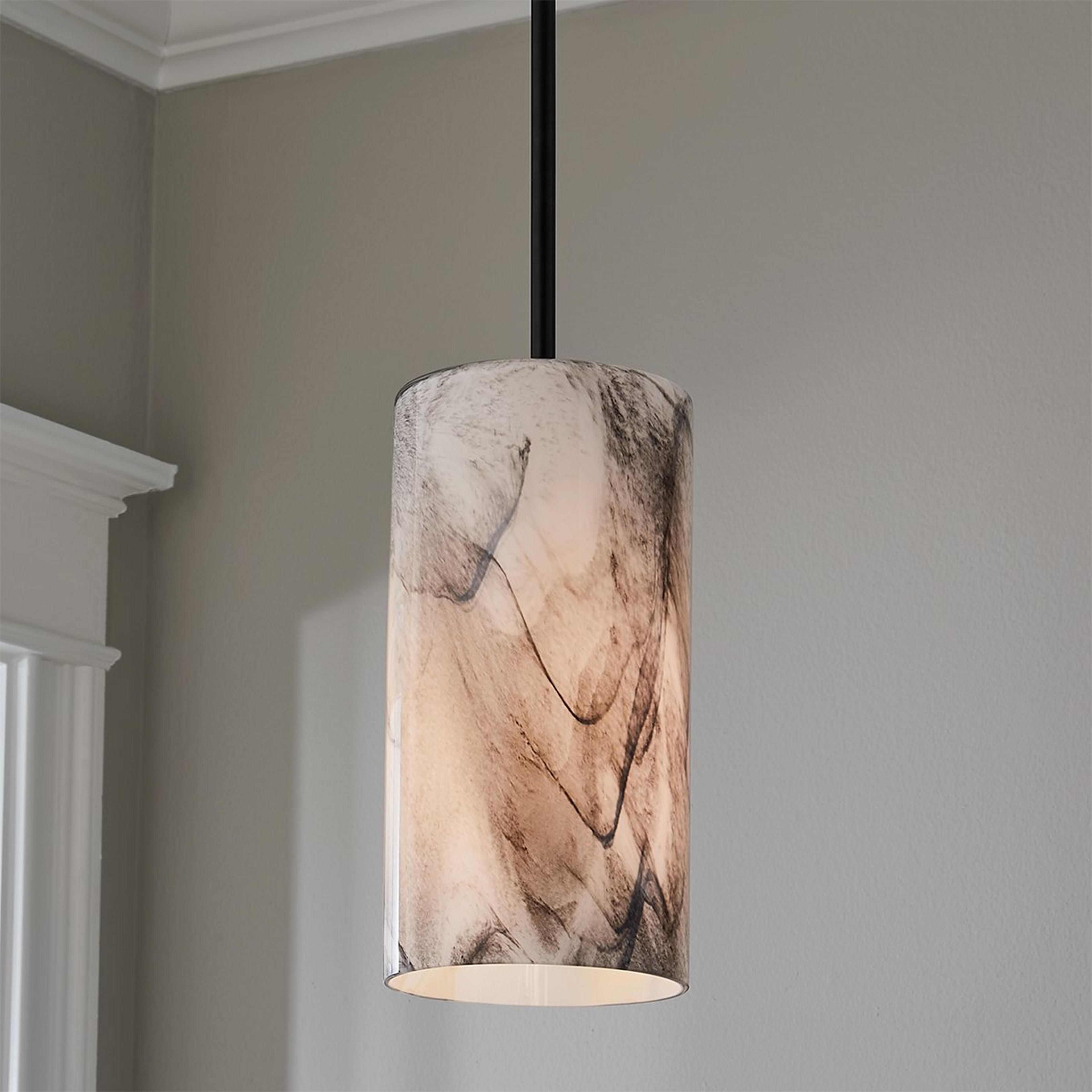 A Marbled Glass Cylinder Pendant with Black / White color