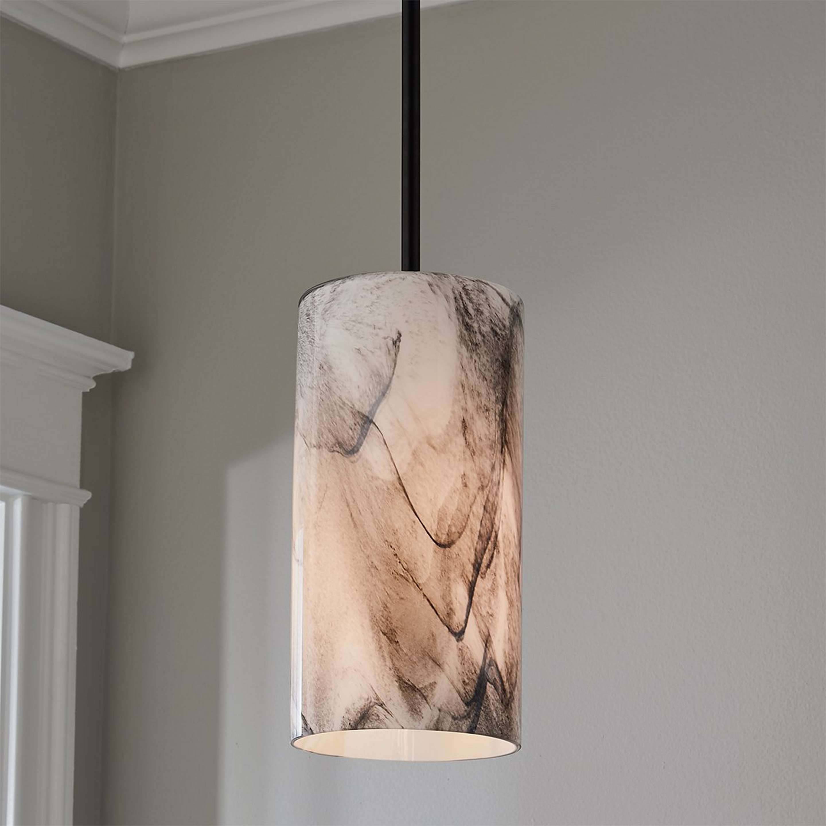 A Marbled Glass Cylinder Pendant with Black / White color