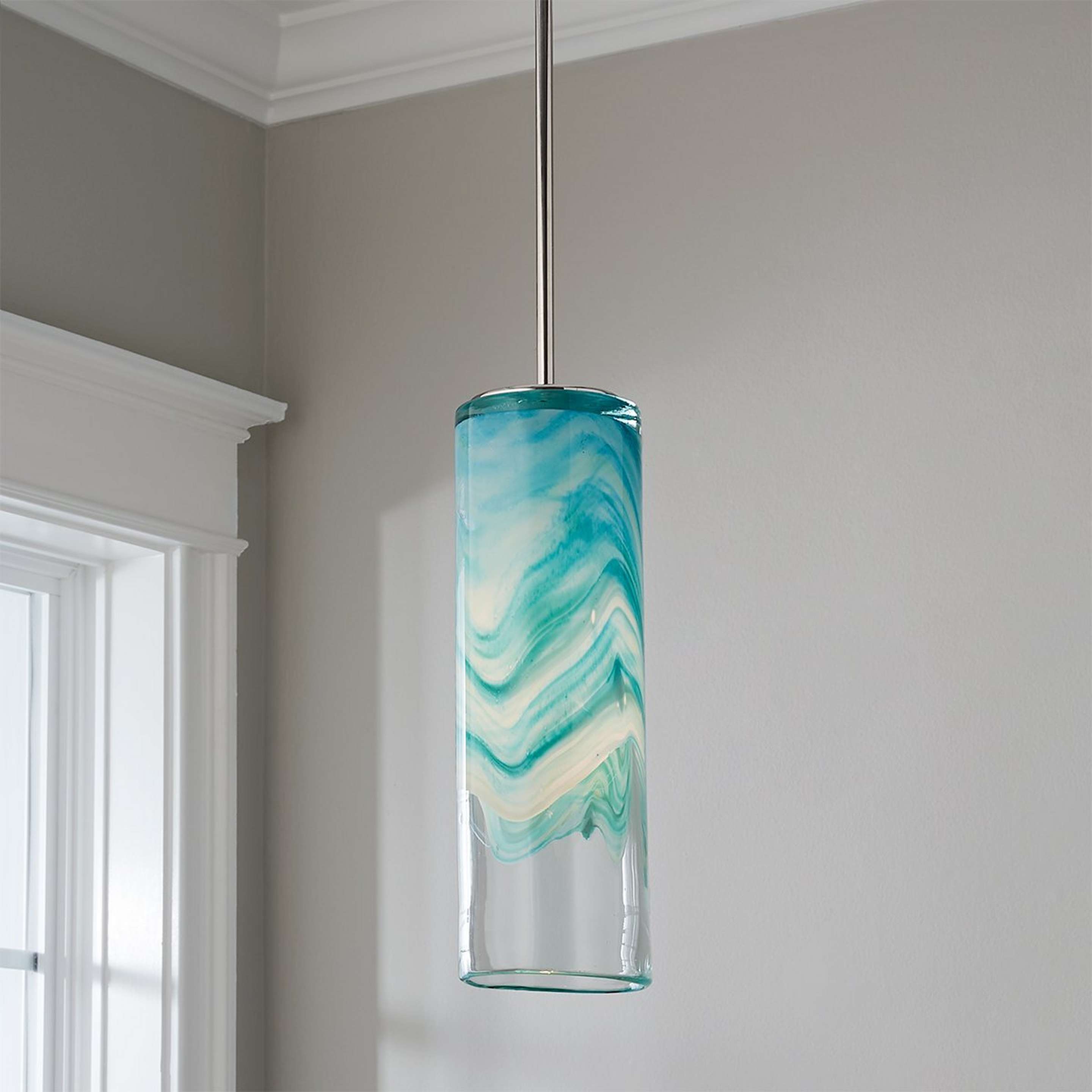 A Aqua Wave Pendant with Polished Nickel / Aqua / Clear color