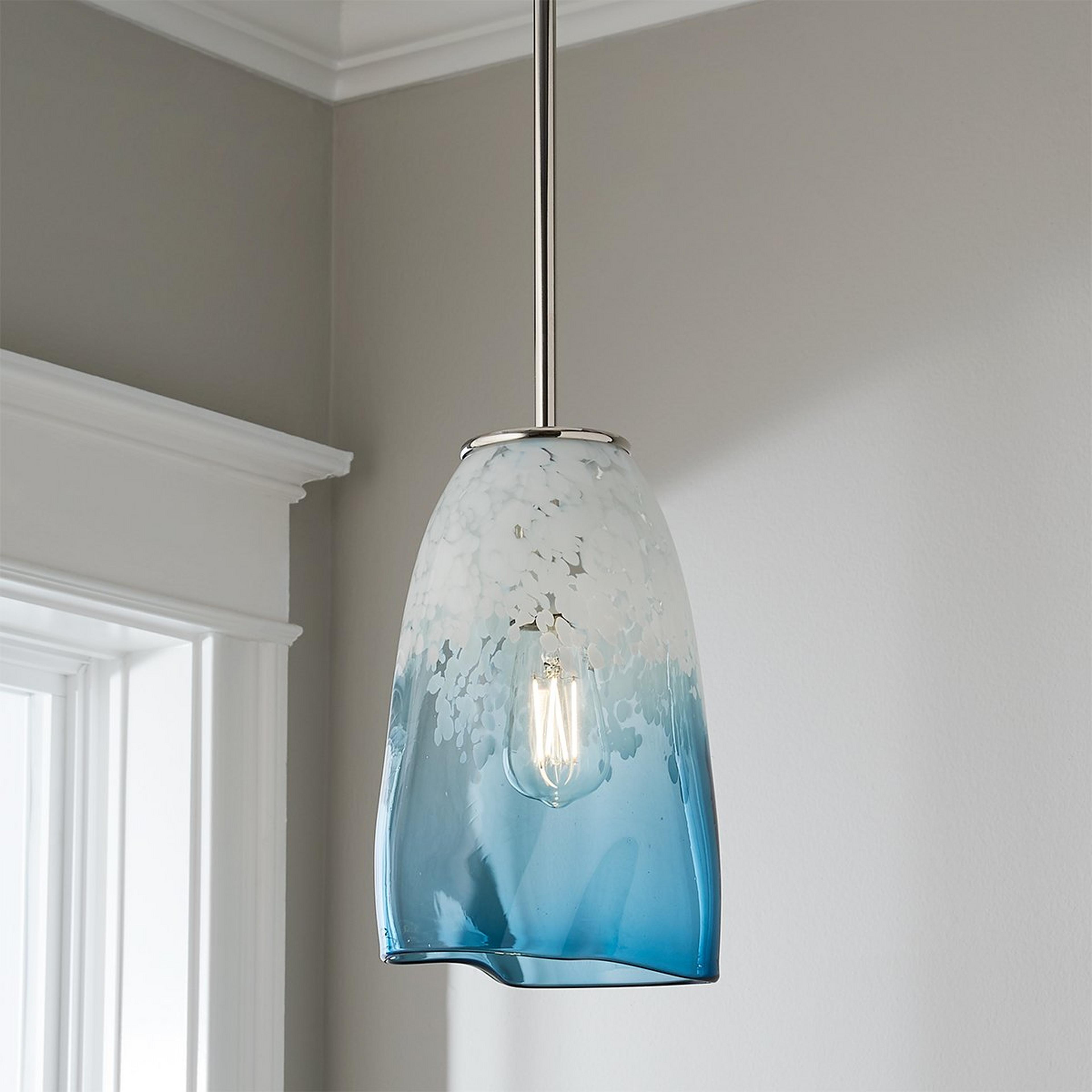 A Whimsy Wave Glass Pendant with Polished Nickel / Blue / White color