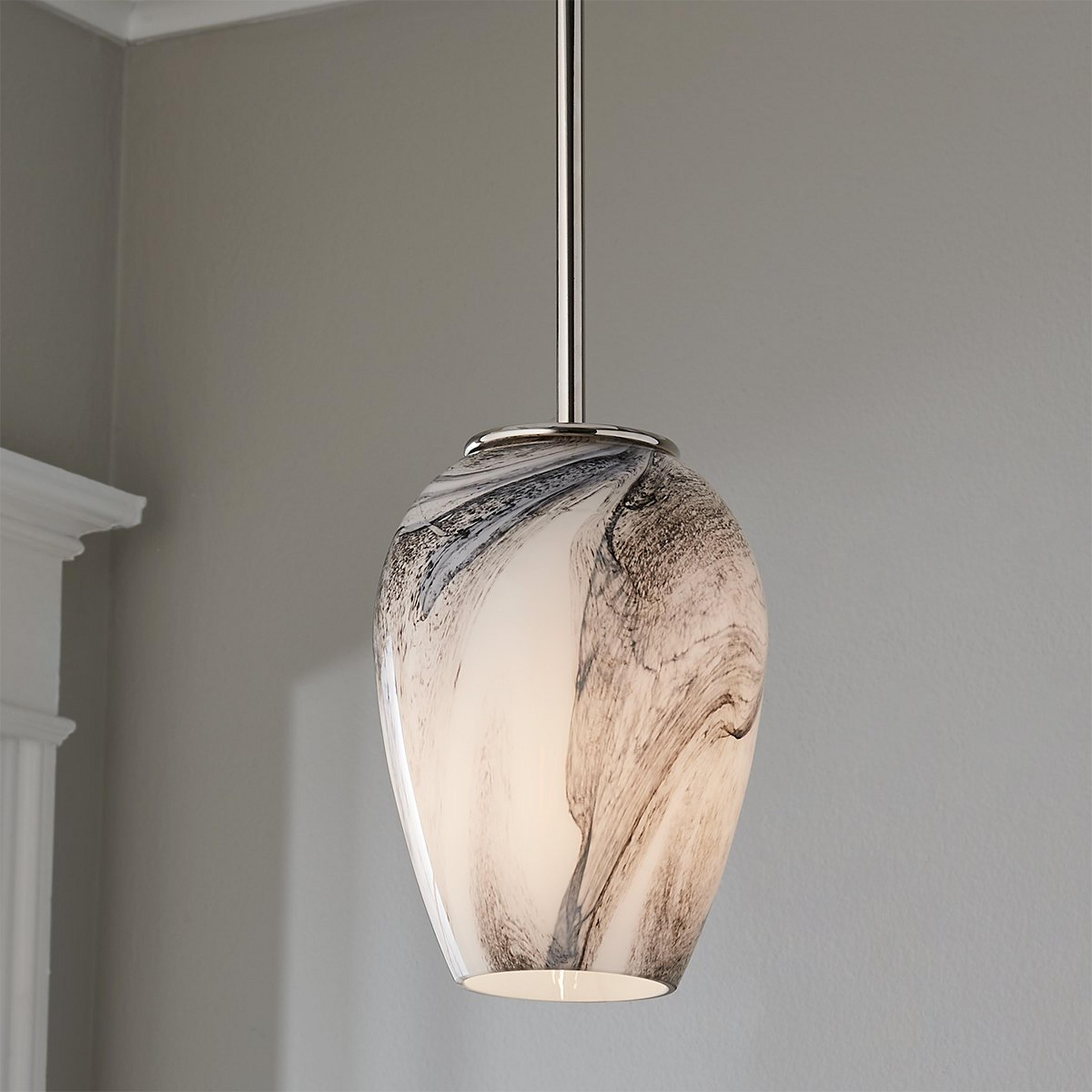 A Marbled Glass Tapered Pendant with Polished Nickel / Black / White color