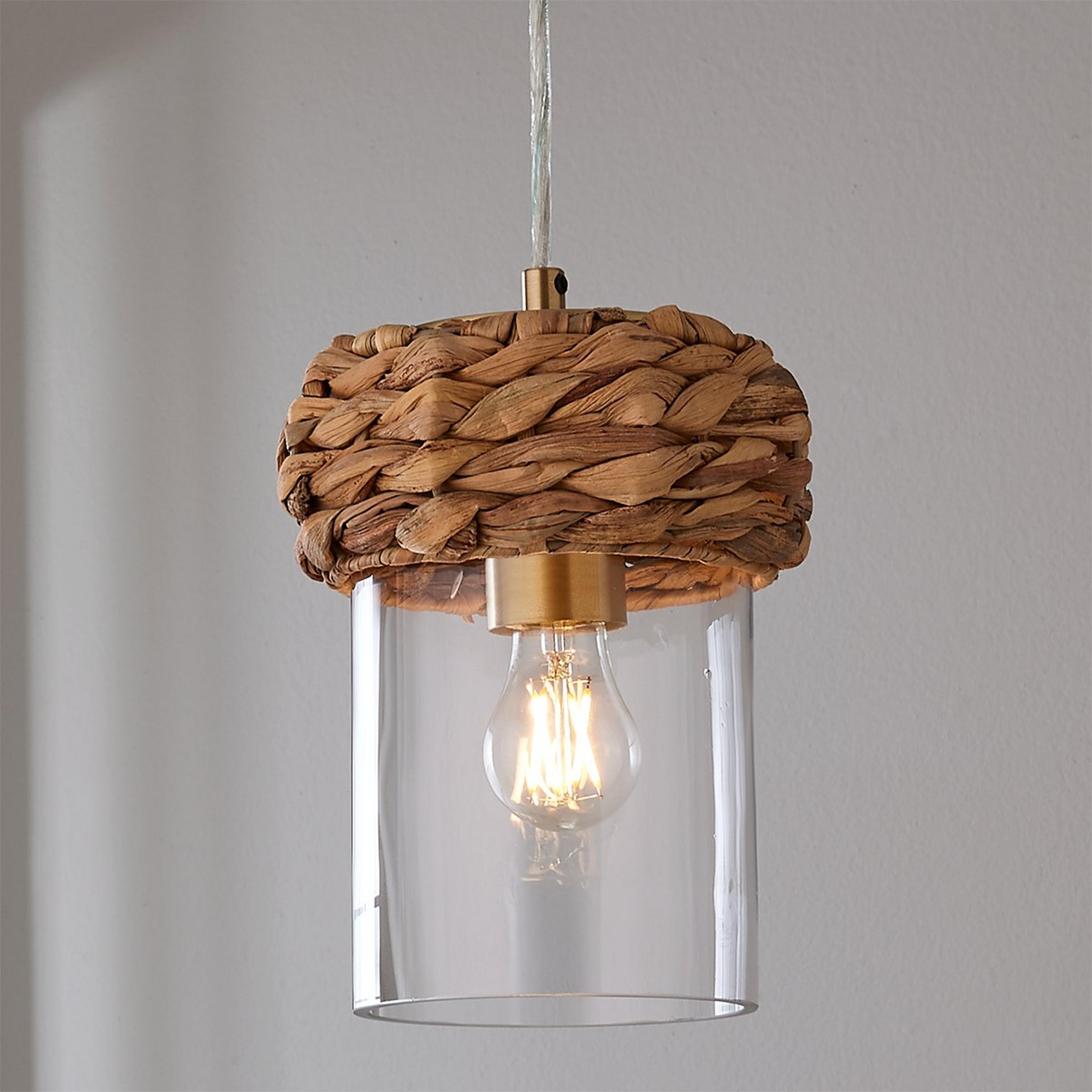 A Kampala Pendant with Brushed Brass / Natural / Clear color