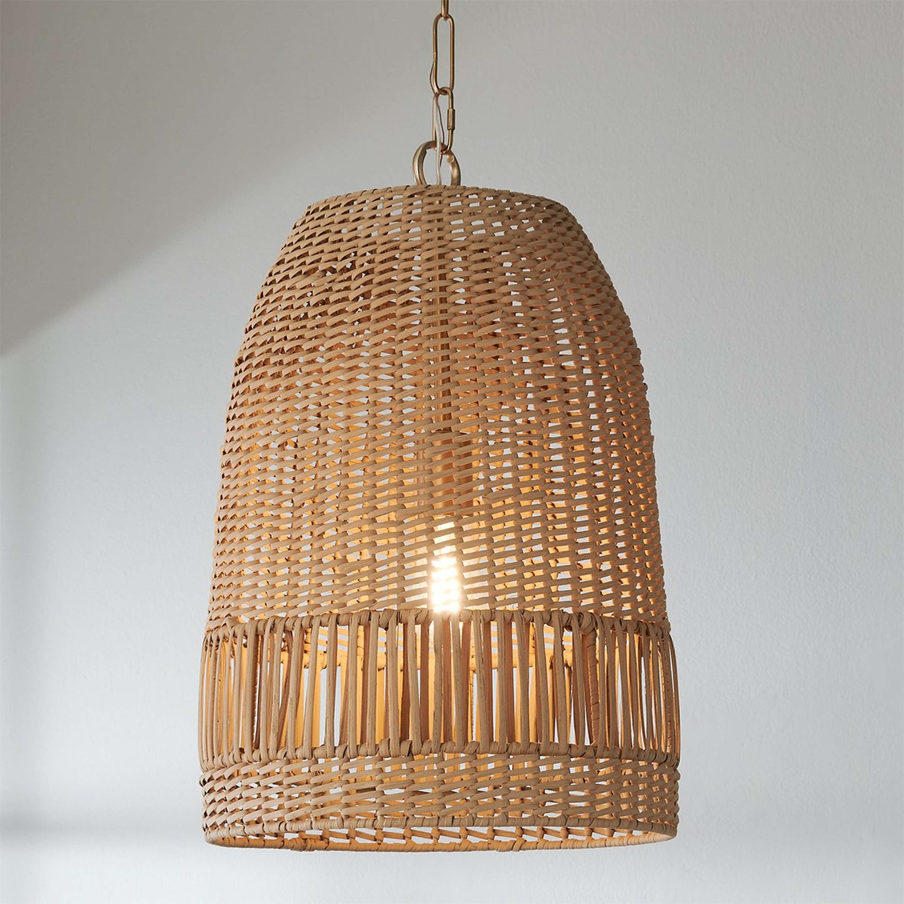 A Channel Side Dome Pendant with Matte Brass / Natural Rattan color