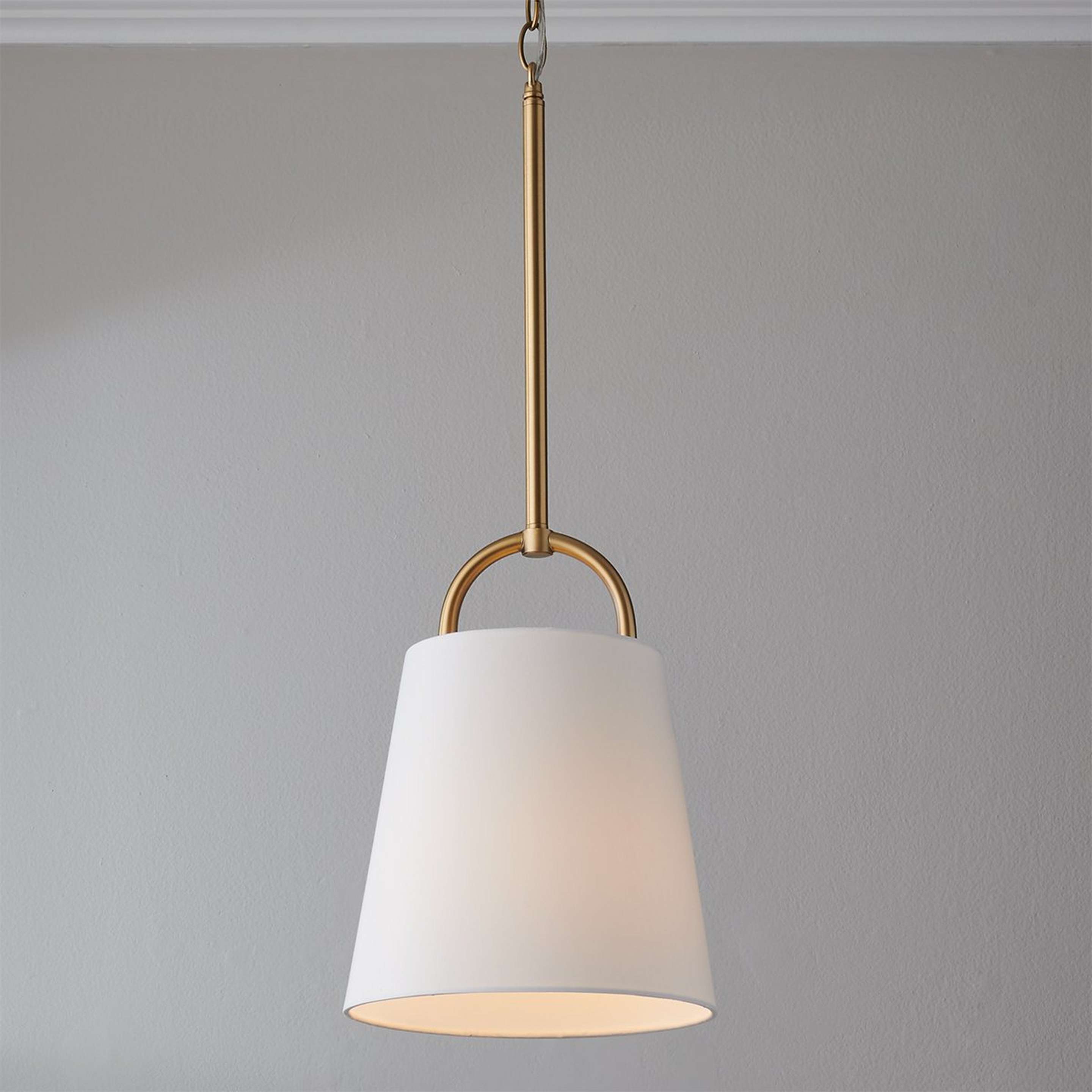 A Westchase Pendant - Small with Aged Brass / White Fabric color