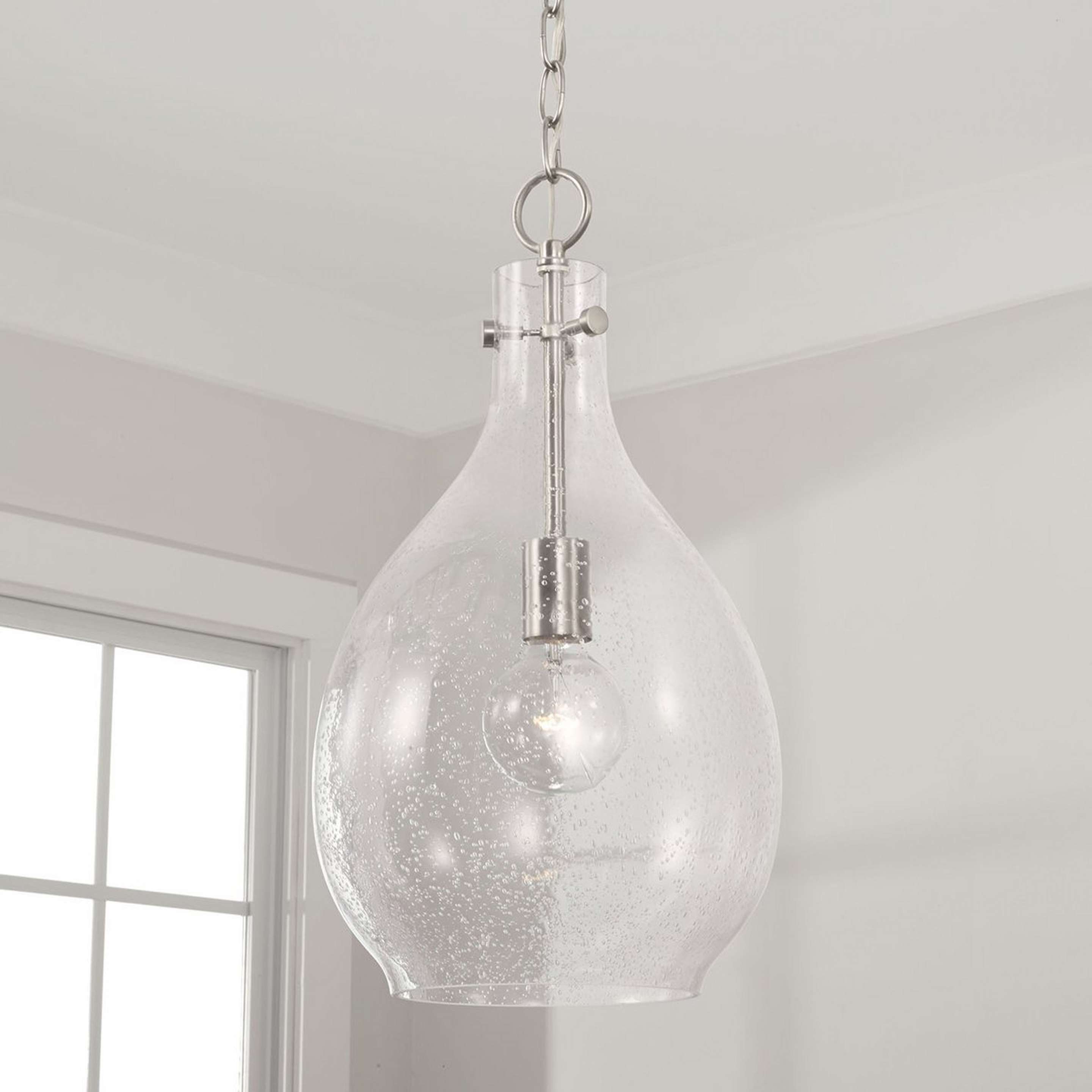 A Tierni Pendant - Seeded Glass with Brushed Nickel / Seeded Glass color