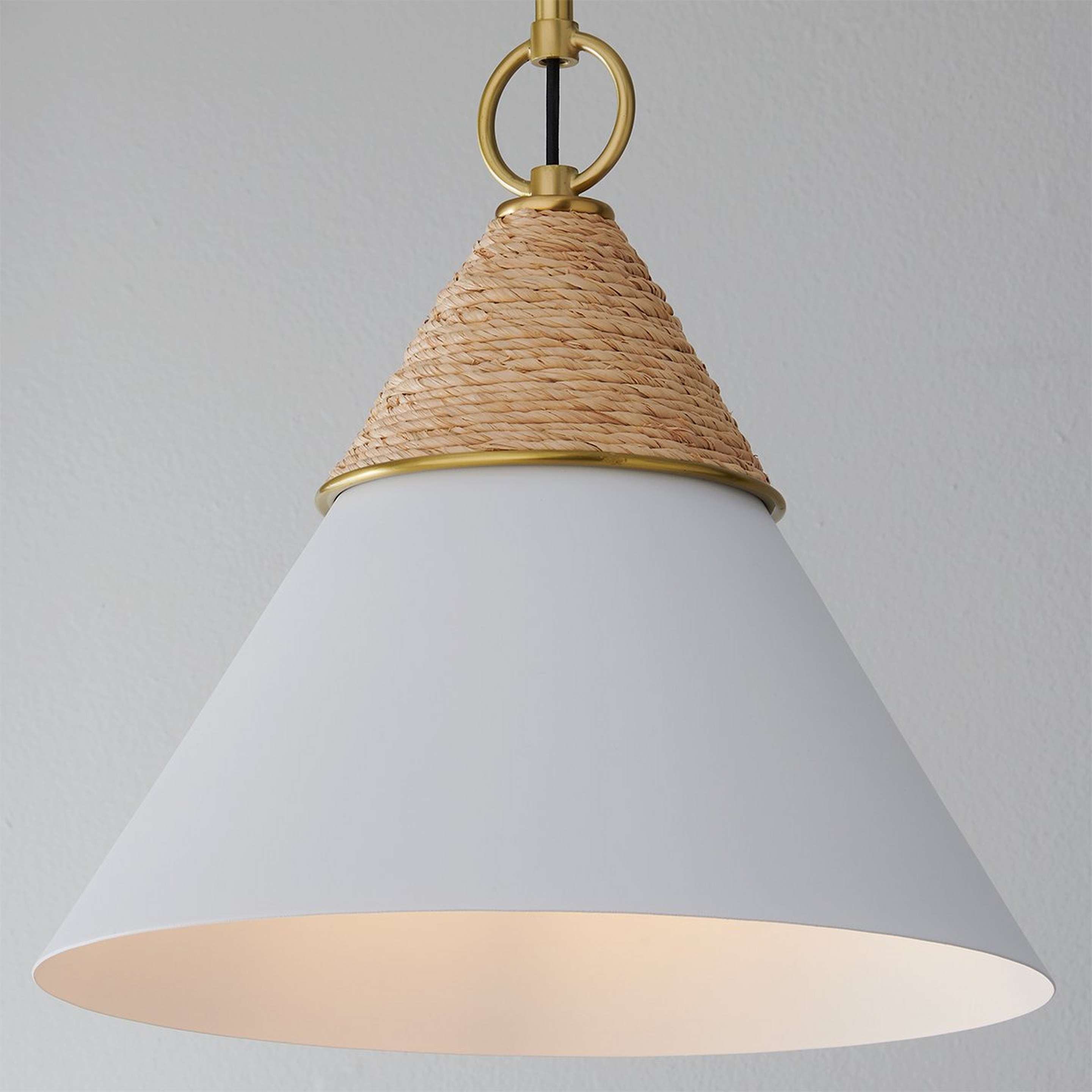A Fortales Pendant - Small with Aged Brass / Rope / Textured White color