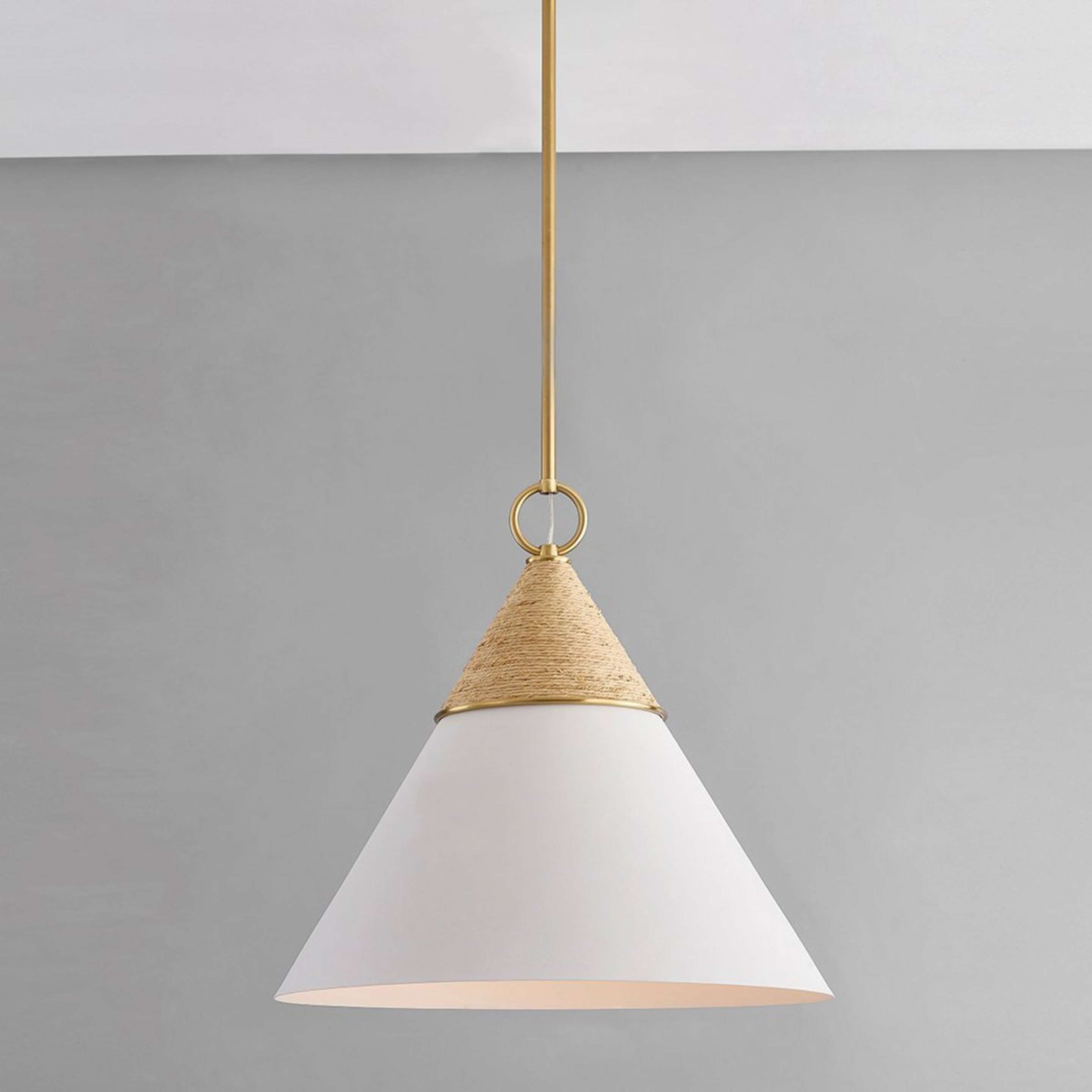 A Fortales Pendant - Large with Aged Brass / Rope / Textured White color