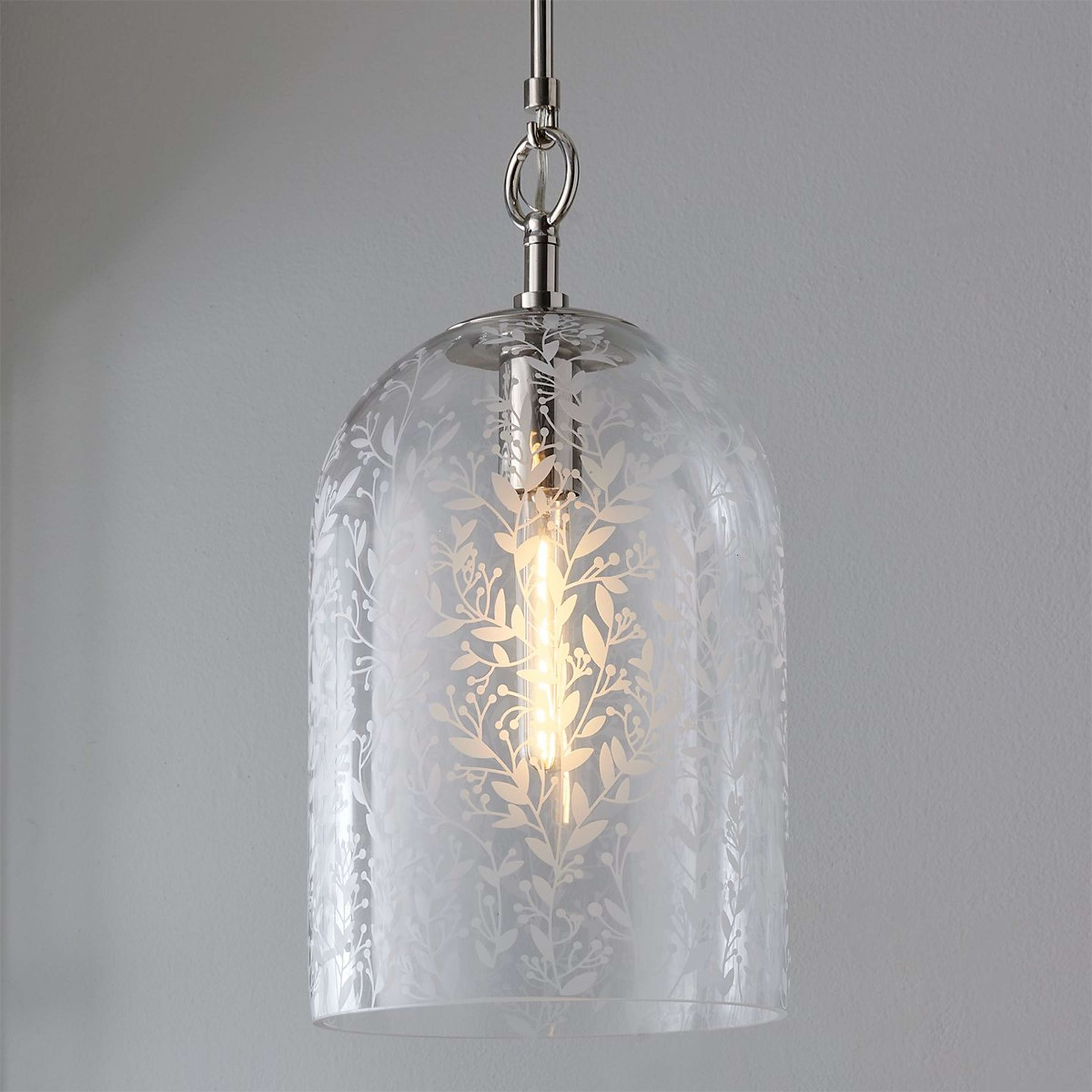 A Astoria Fleur Pendant - Small with Polished Nickel / Clear Etched Glass color