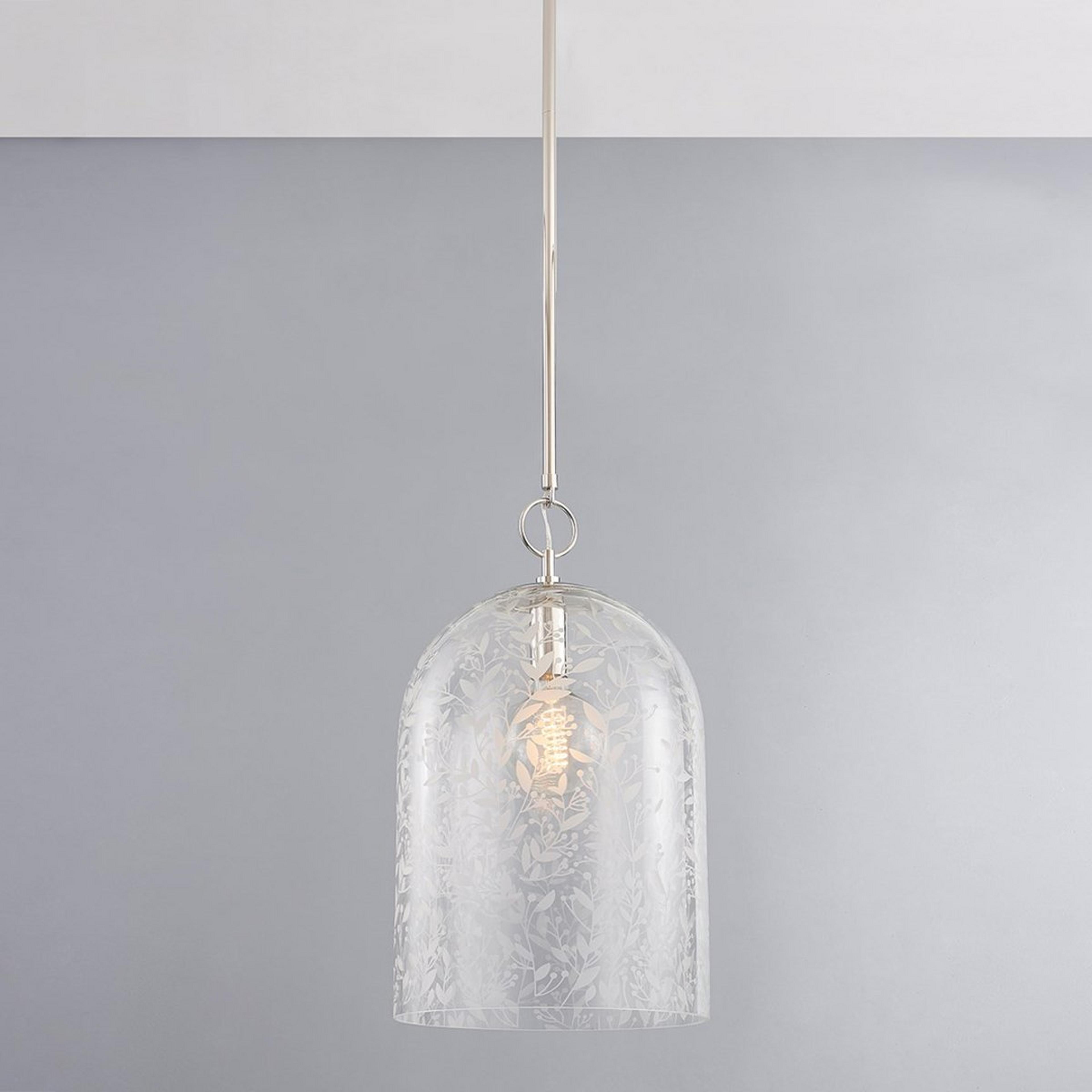 A Astoria Fleur Pendant - Large with Polished Nickel / Clear Etched Glass color