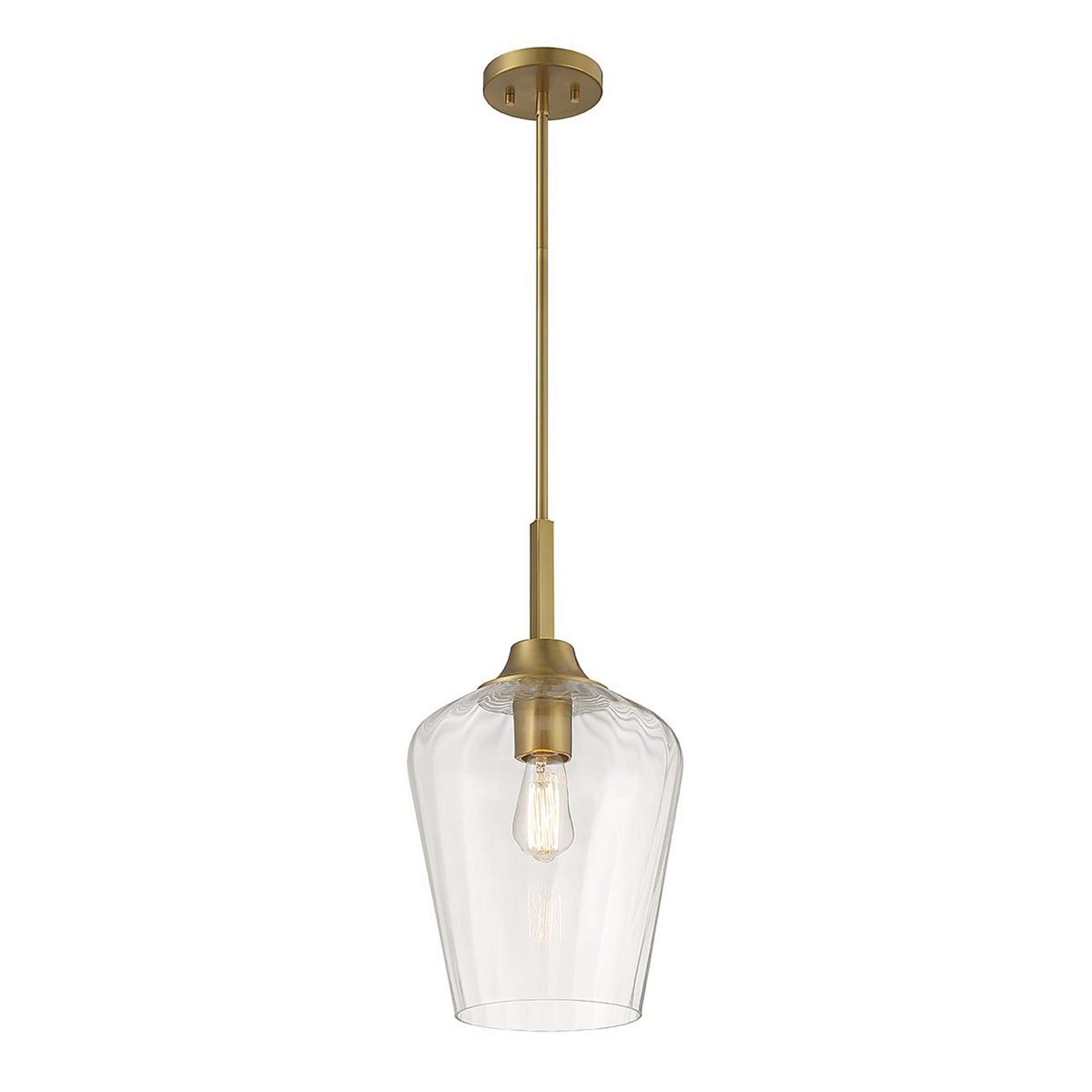A Quiana Fluted Glass Pendant with Brass / Clear Glass color
