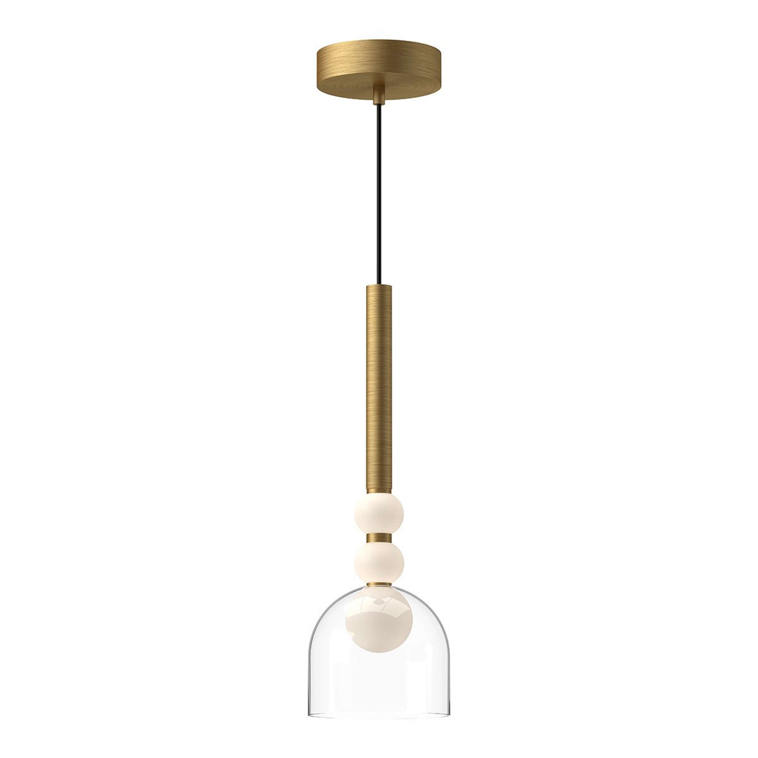 A Bordeaux LED Flute Pendant with Brushed Gold / Opal Glass / Clear Glass color