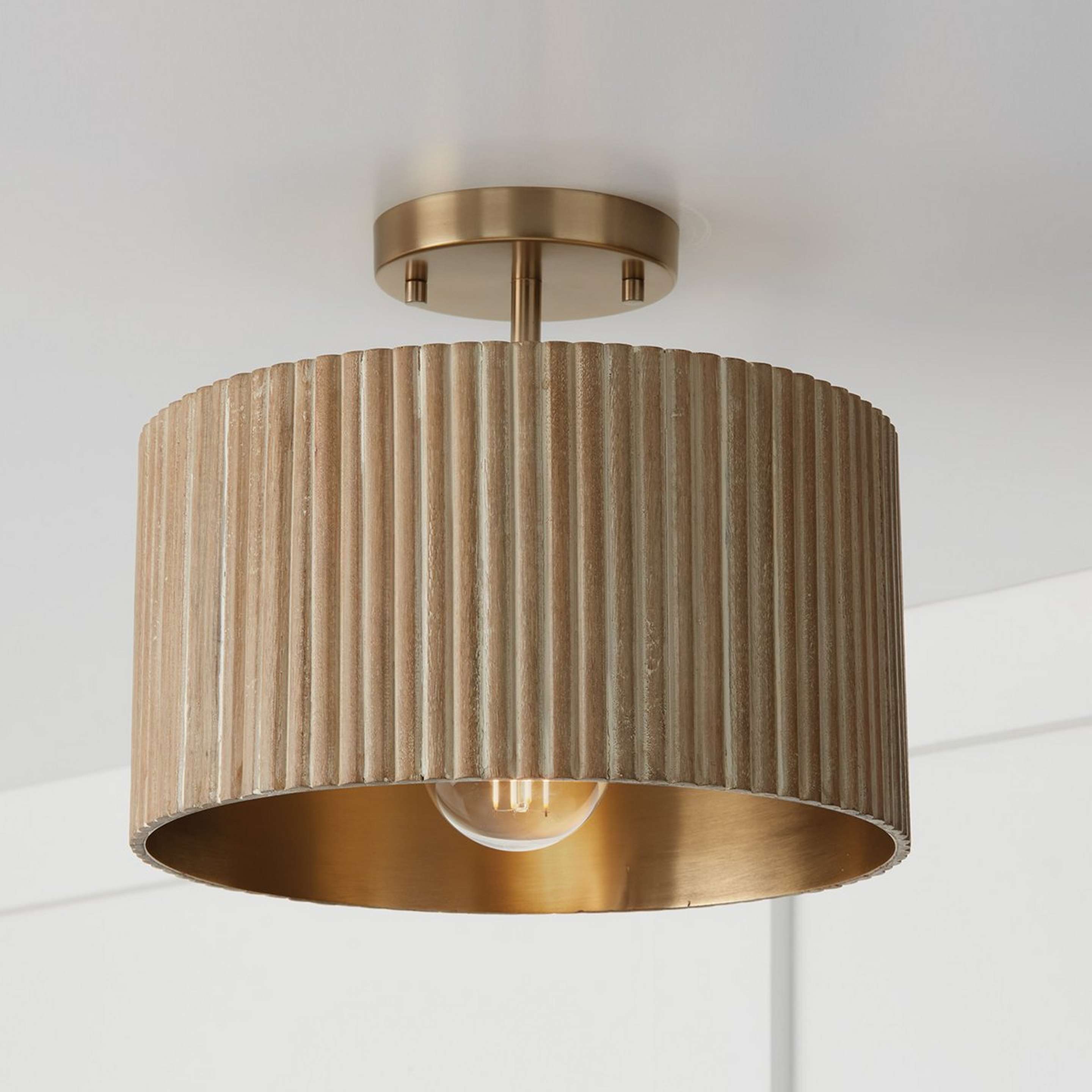 A Chavis Convertible Pendant with Aged Brass / Whitewashed Wood color