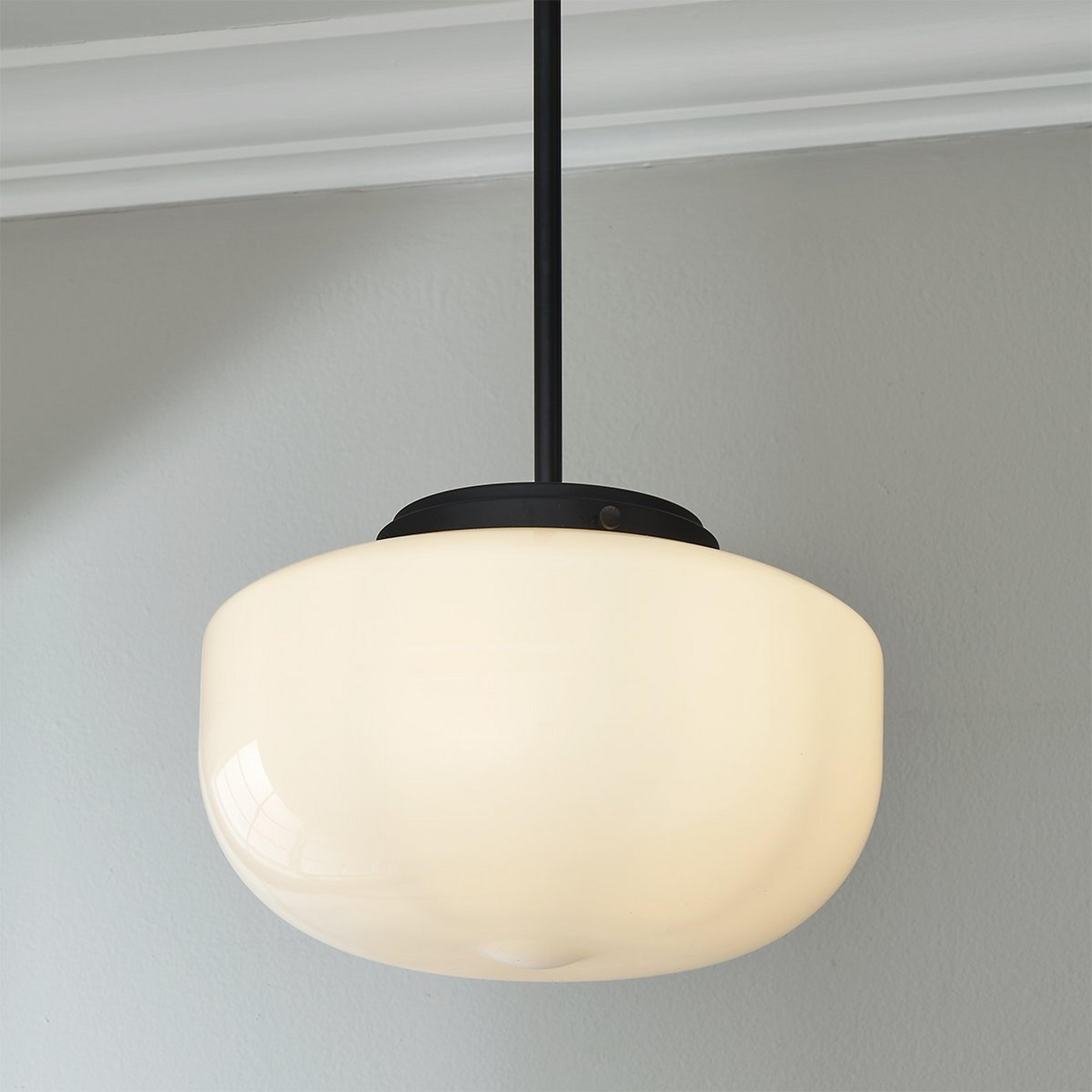 A Erin & Ben Co. Gardiner Schoolhouse Pendant with Matte Black / Opal Glass color