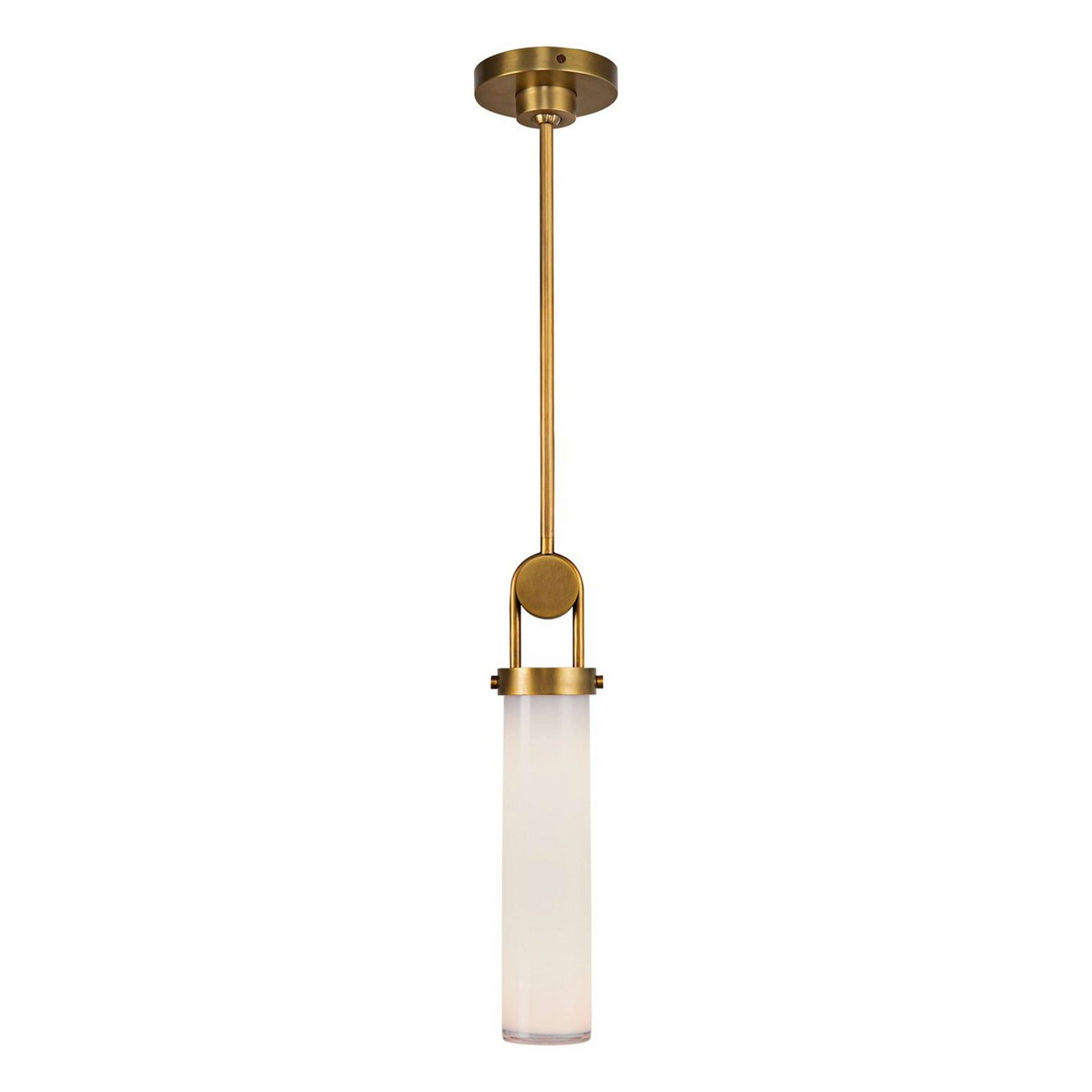 A Kyger Pendant with Aged Brass / White Glass color