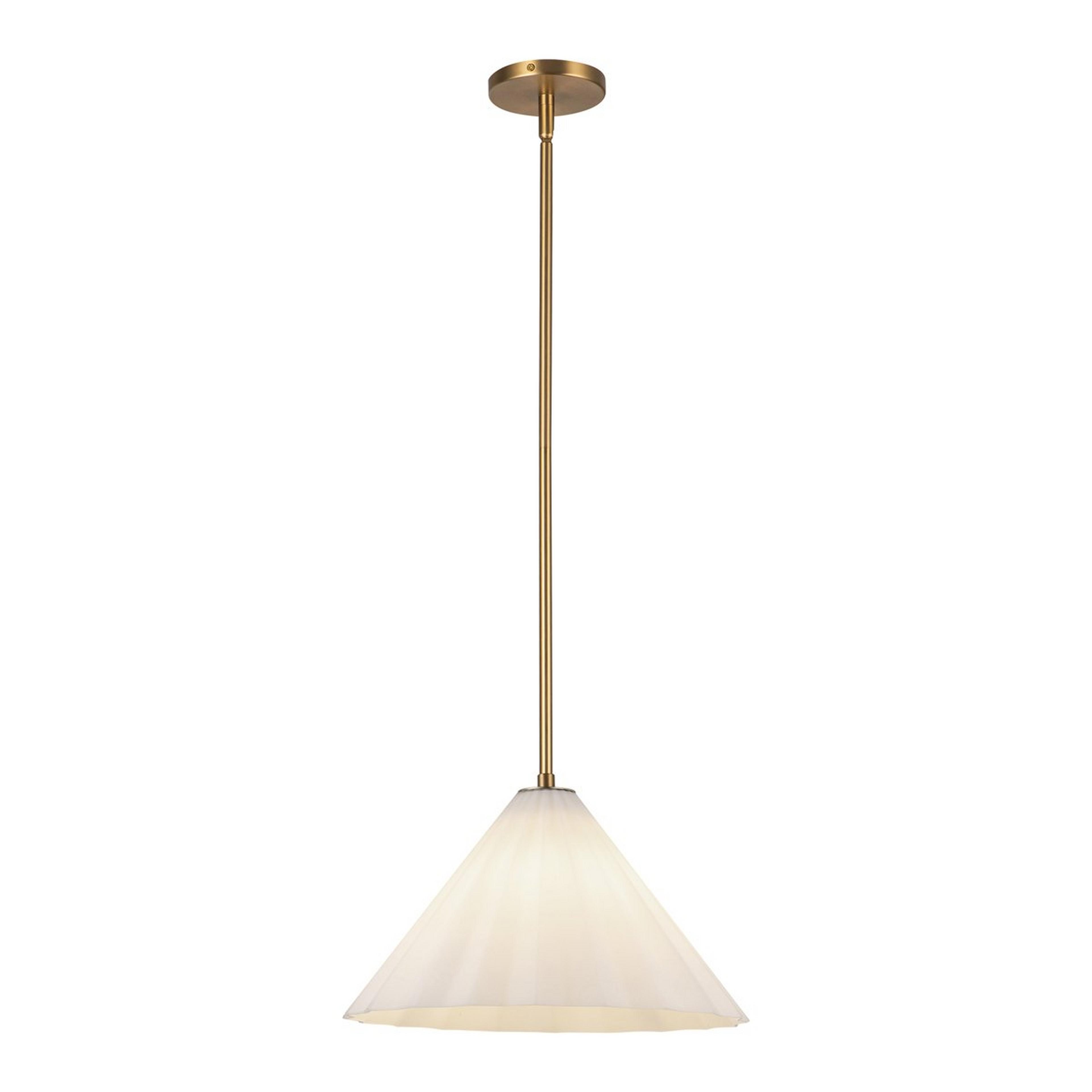 A Gently Pleated Pendant - Small with Aged Gold / White Glass color